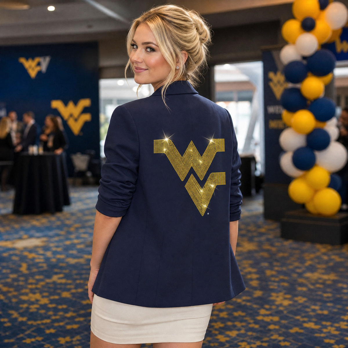 West Virginia Gold WVU Navy Ruched Sleeve Blazer