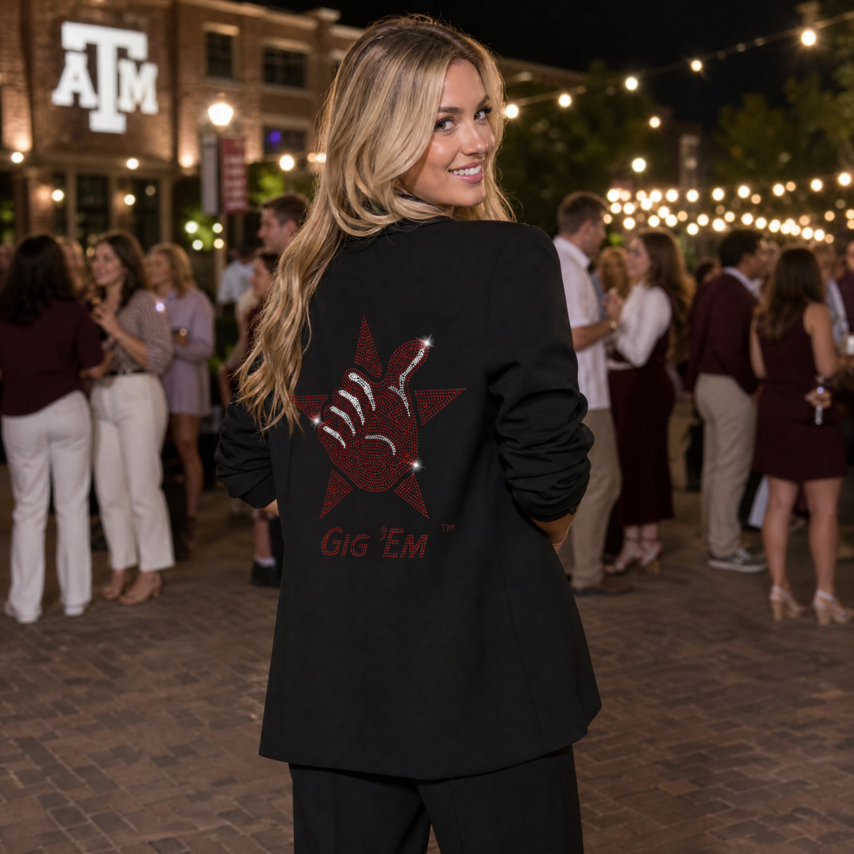 Texas A&M Gig Em Star Black Ruched Sleeve Blazer