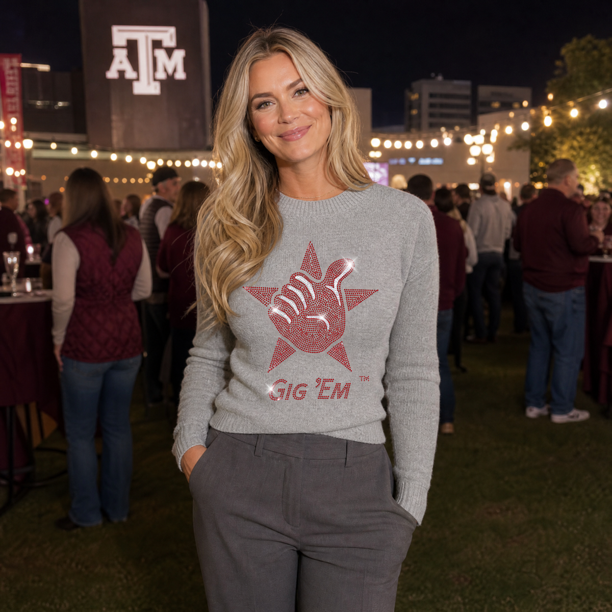 Texas A&M Gig Em Star Gray Crewneck Sweater