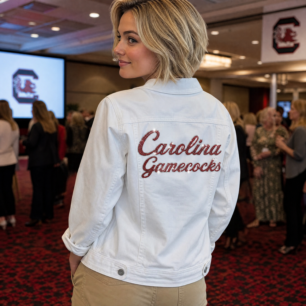 University of South Carolina Carolina Gamecocks Script White Denim Jacket