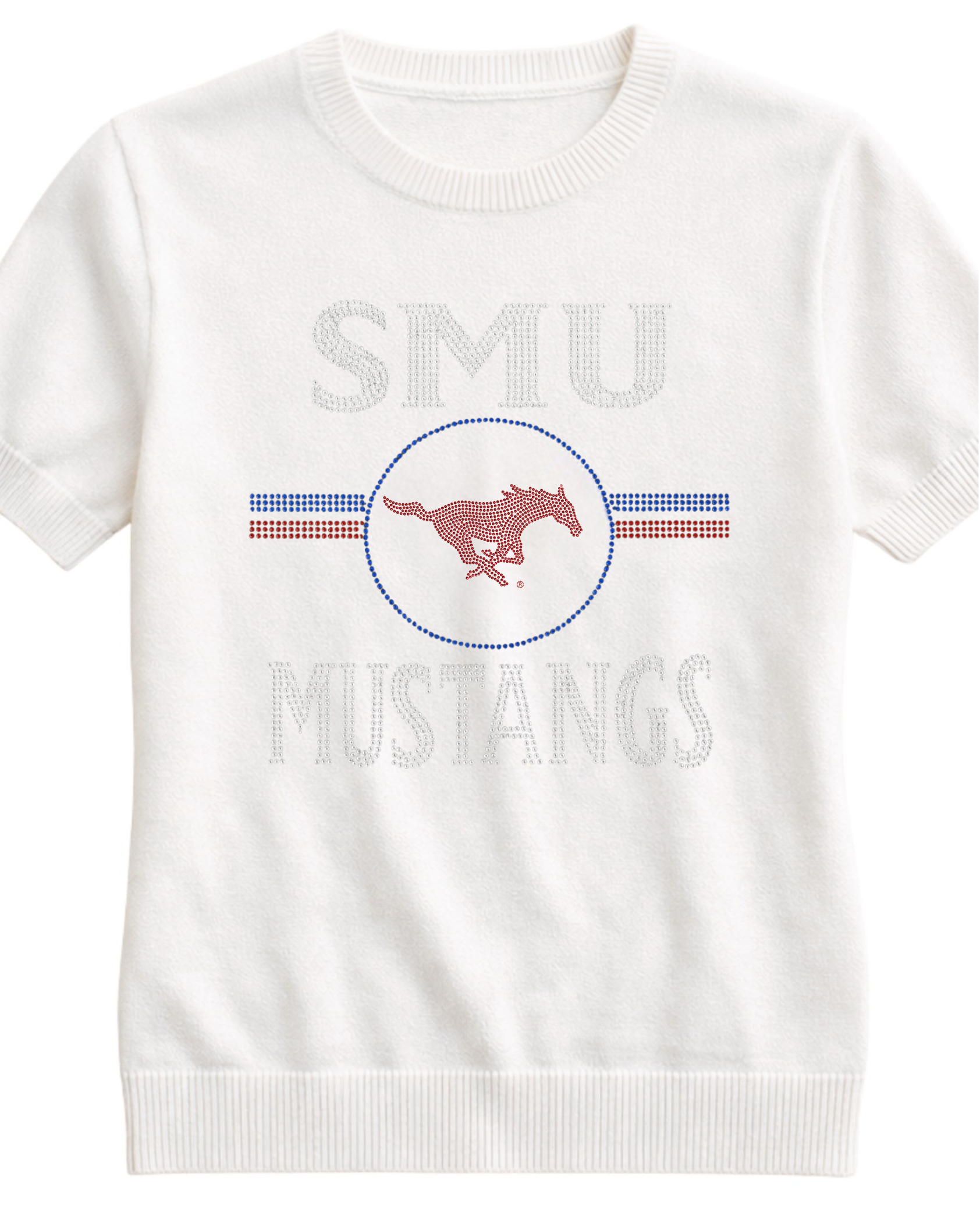 SMU Stripe Mustangs Ivory Short Sleeve Sweater