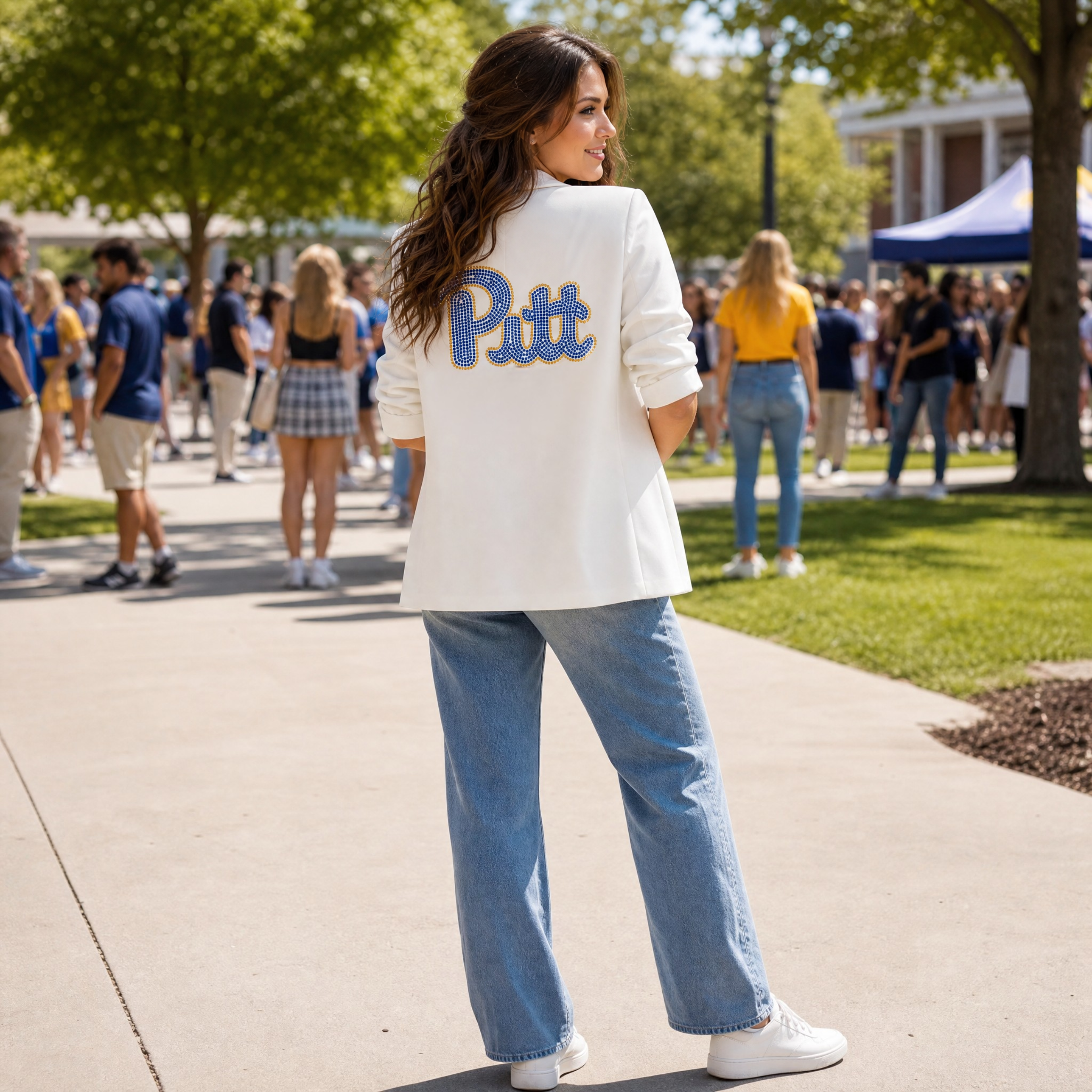 University of Pittsburgh Script Pitt White Ruched Blazer