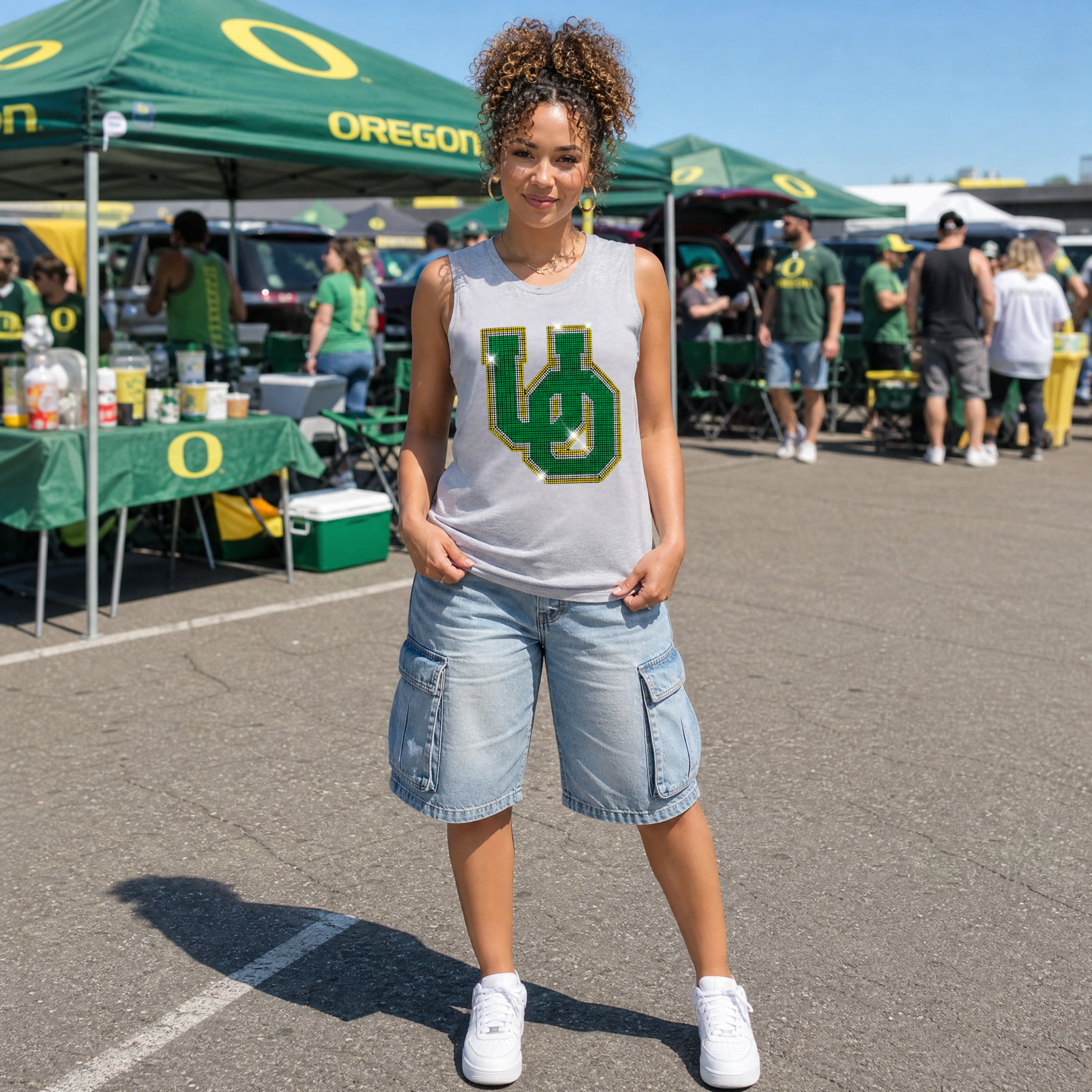 University Of Oregon Large Interlocking UO Gray Tank Top