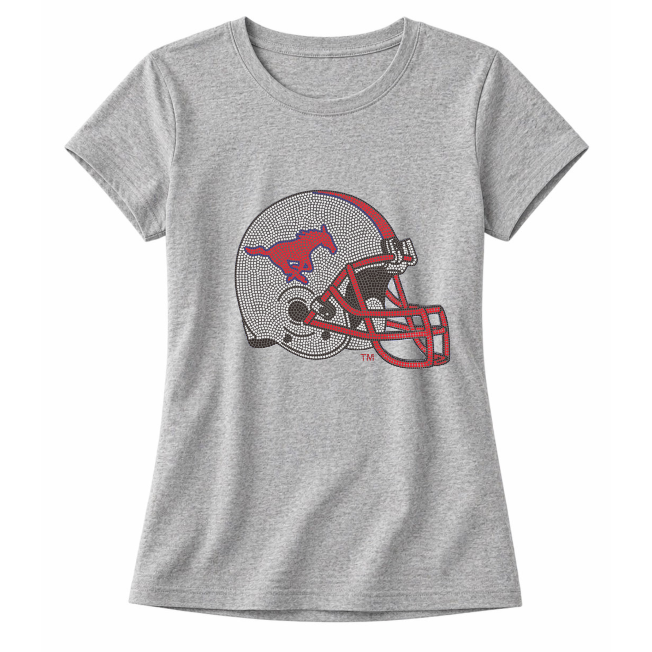 SMU Helmet Gray Crewneck T-Shirt