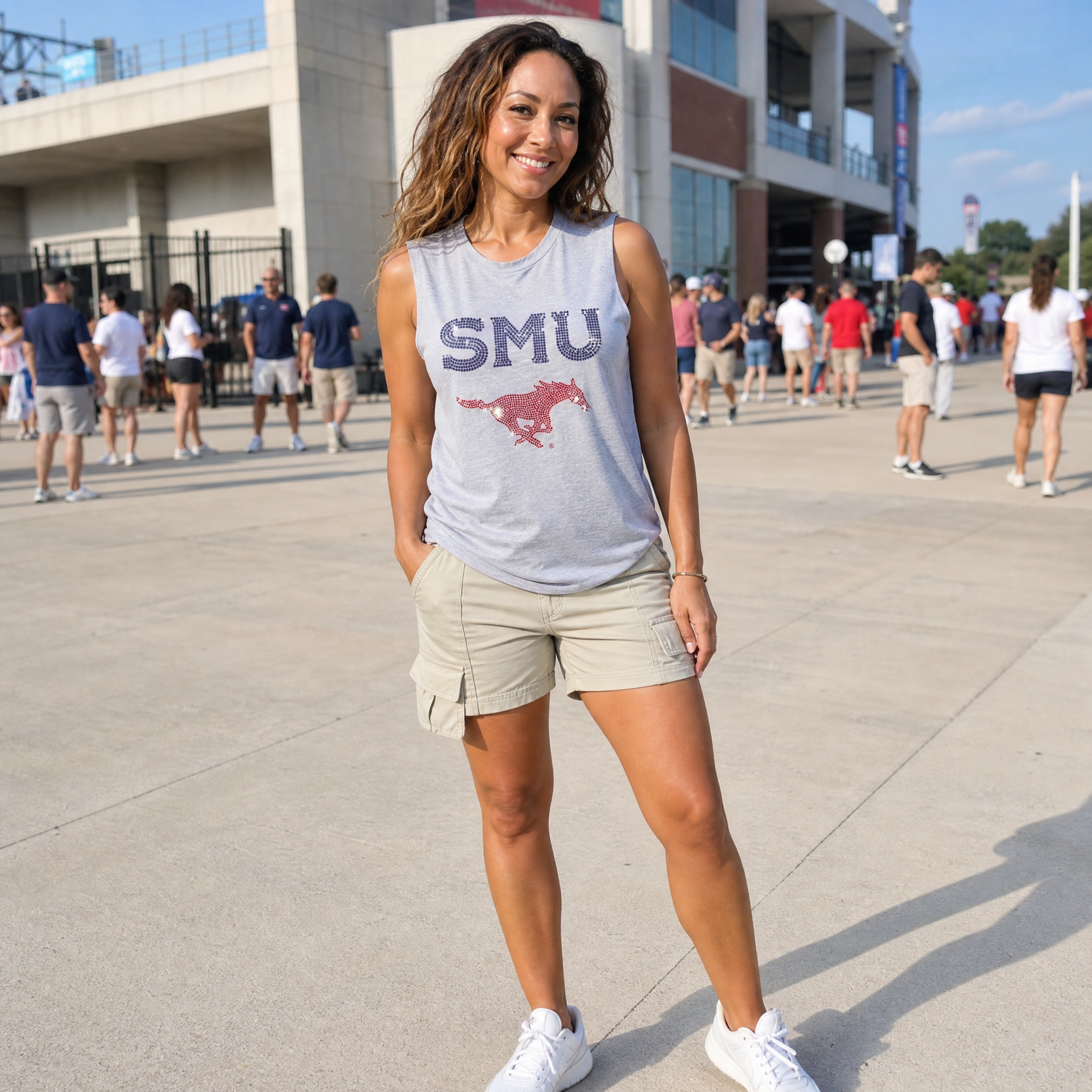 SMU Mustangs Gray Crewneck Tank Top