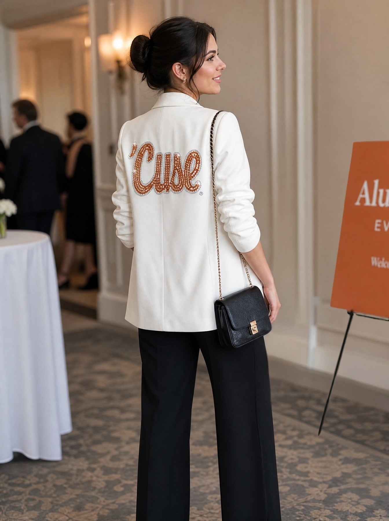 Syracuse 'Cuse Script White Ruched Sleeve Blazer