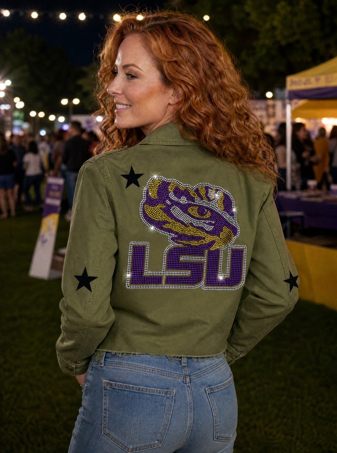 LSU Crystal Tiger Eye Army Green Shacket