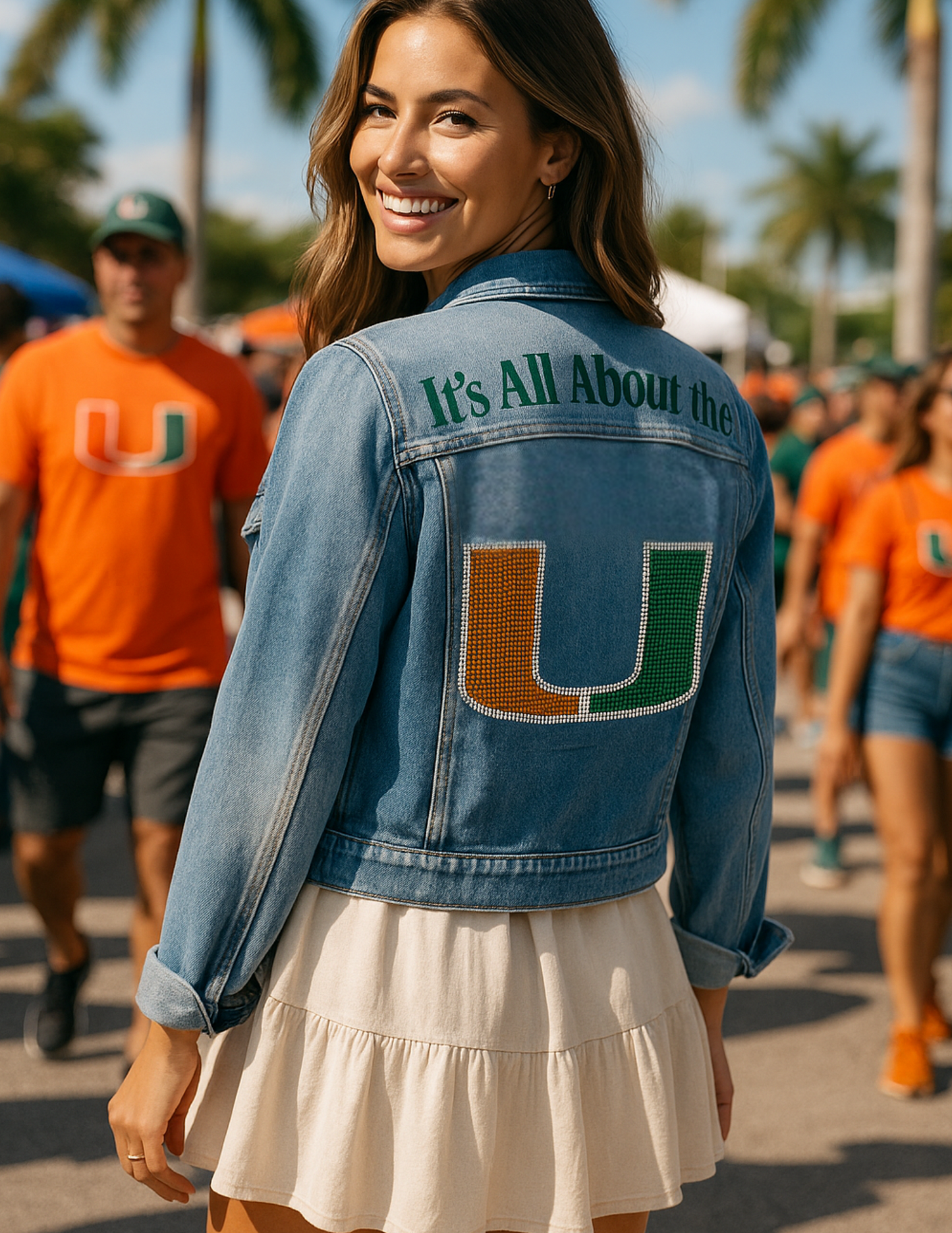 Licensed Game Day Denim Jacket, Medium Wash, University Of Miami All About The U
