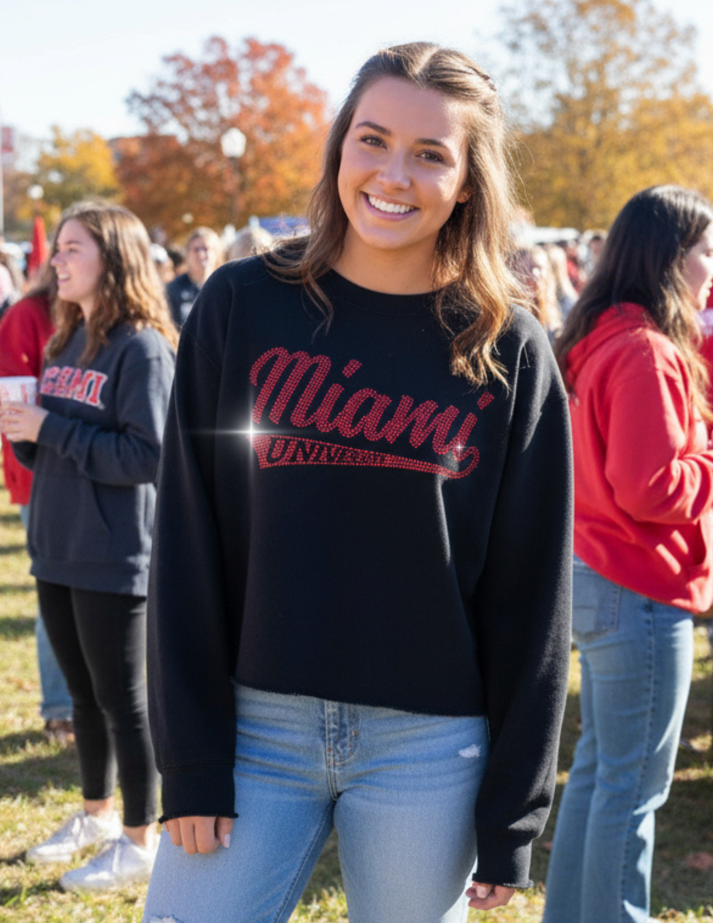 Licensed Game Day Sweatshirt, Crewneck Black, Miami of Ohio University Script
