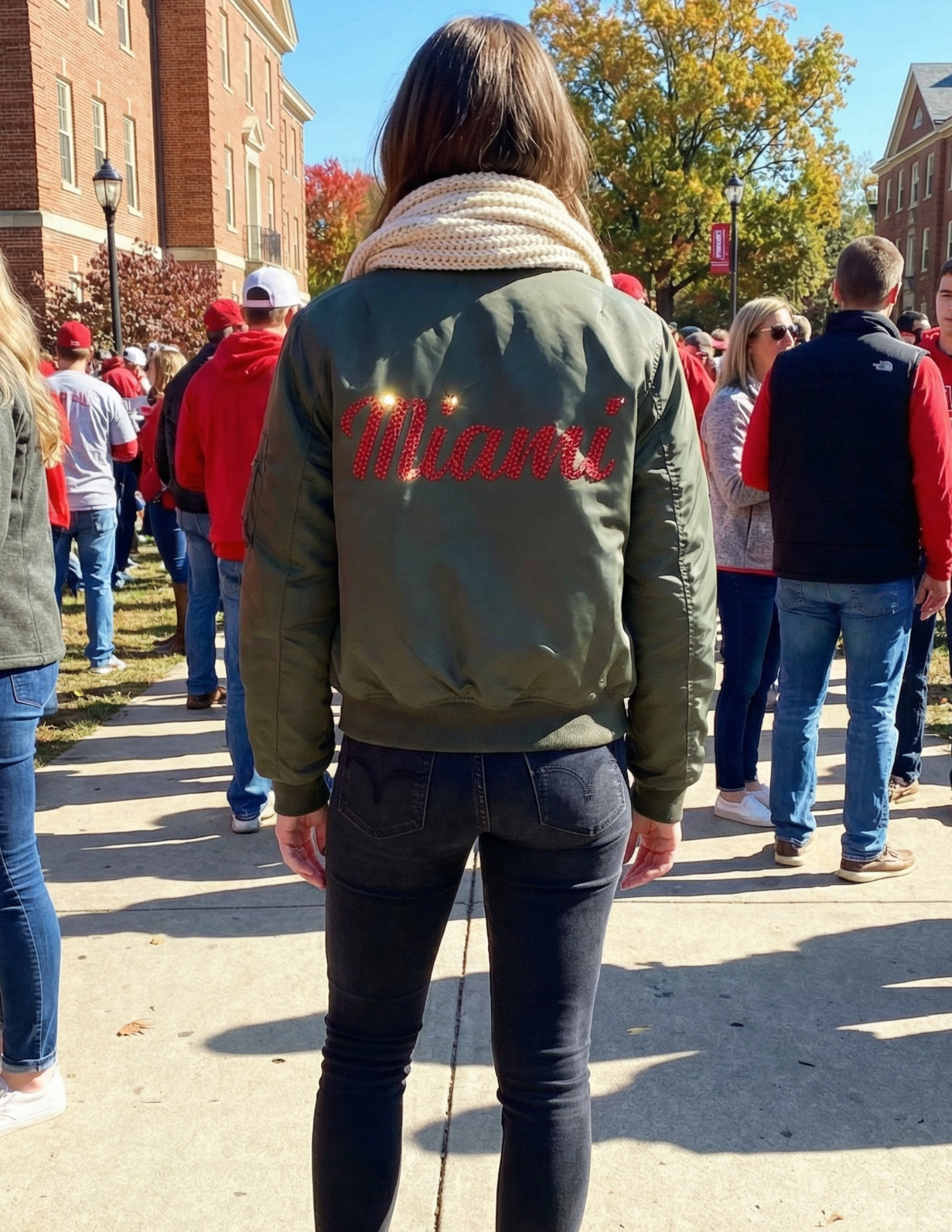 Miami University Ohio Army Green Bomber Jacket Script
