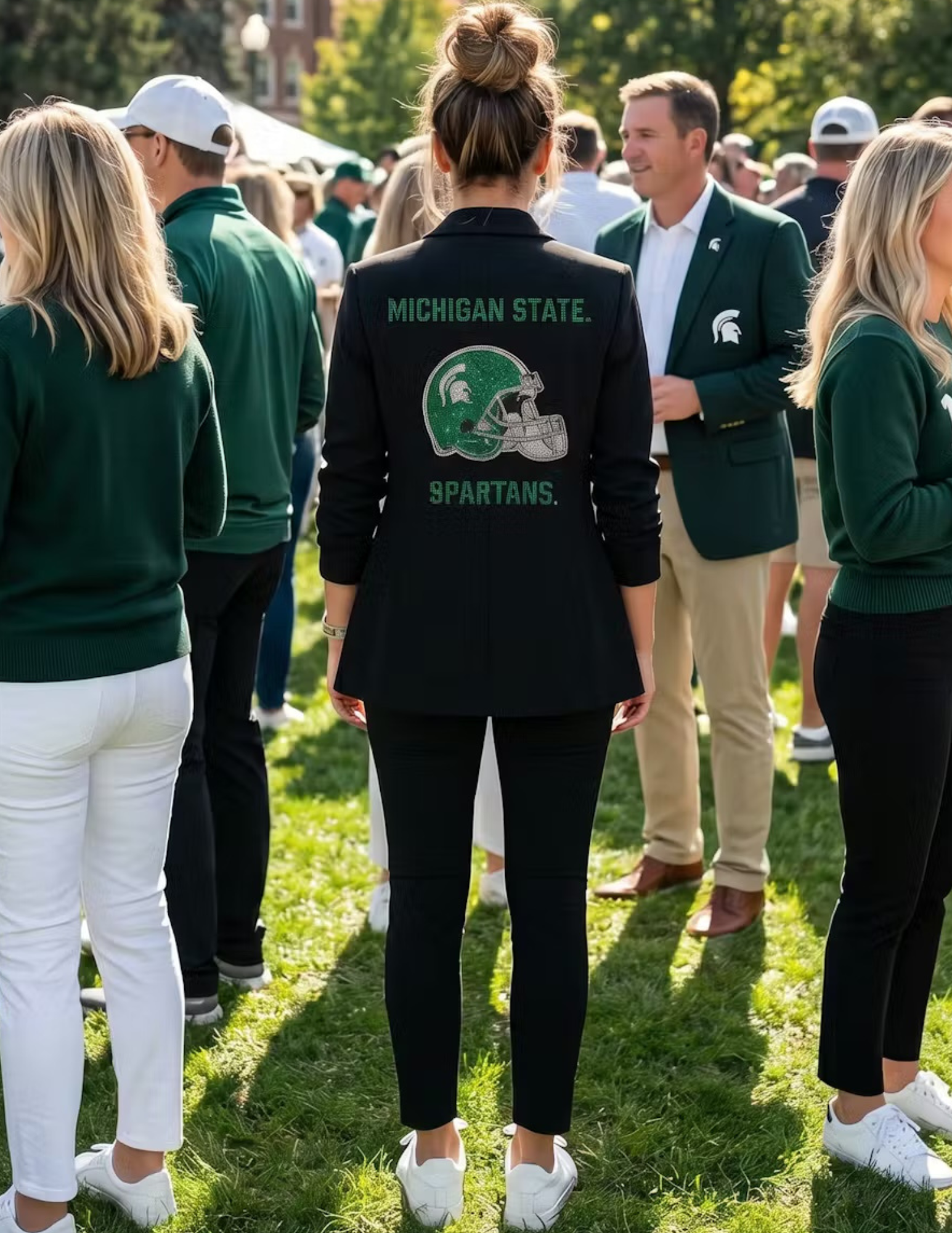 Game Day Blazer, Black Ruched, Michigan State Spartans & Football Helmet