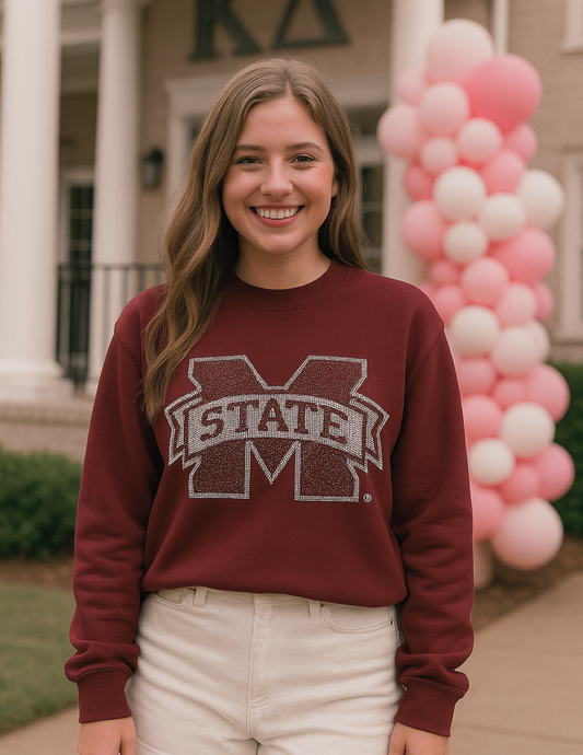 Licensed Game Day Sweatshirt, Crewneck Maroon, Mississippi State M State