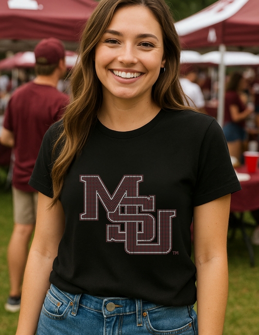 Licensed Game Day T-Shirt, Black Short Sleeve Crewneck, Mississippi State Stacked Logo