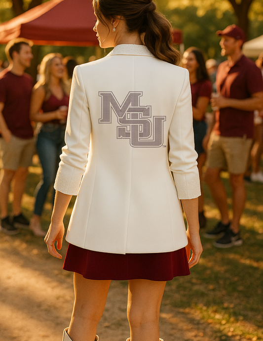 Licensed Game Day Blazer, White Ruched, Mississippi State MSU Stack