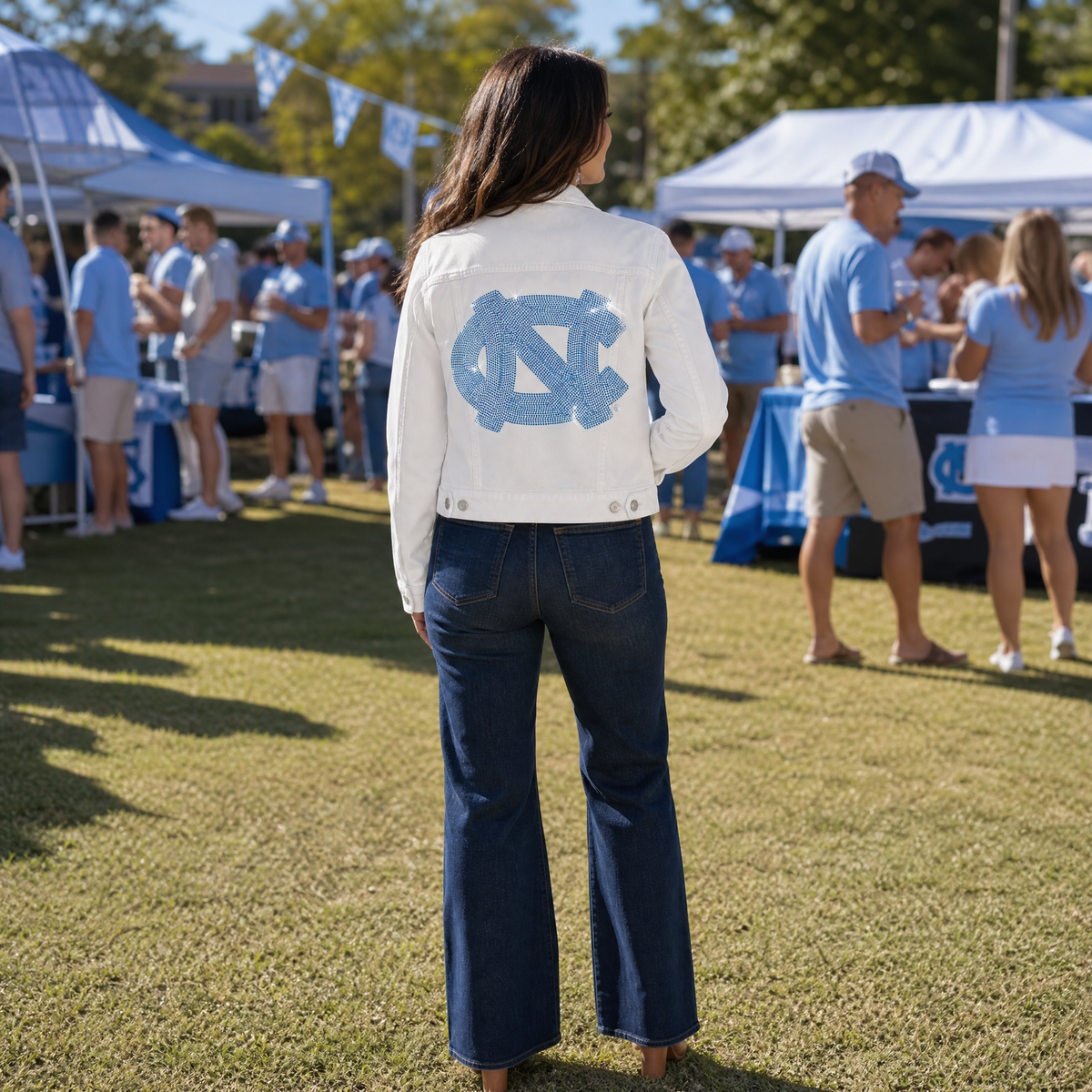 University of North Carolina Interlocking NC White Denim Jacket