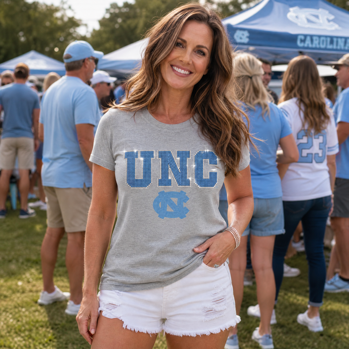 University of North Carolina UNC Interlocking Logo Gray Crewneck T-Shirt