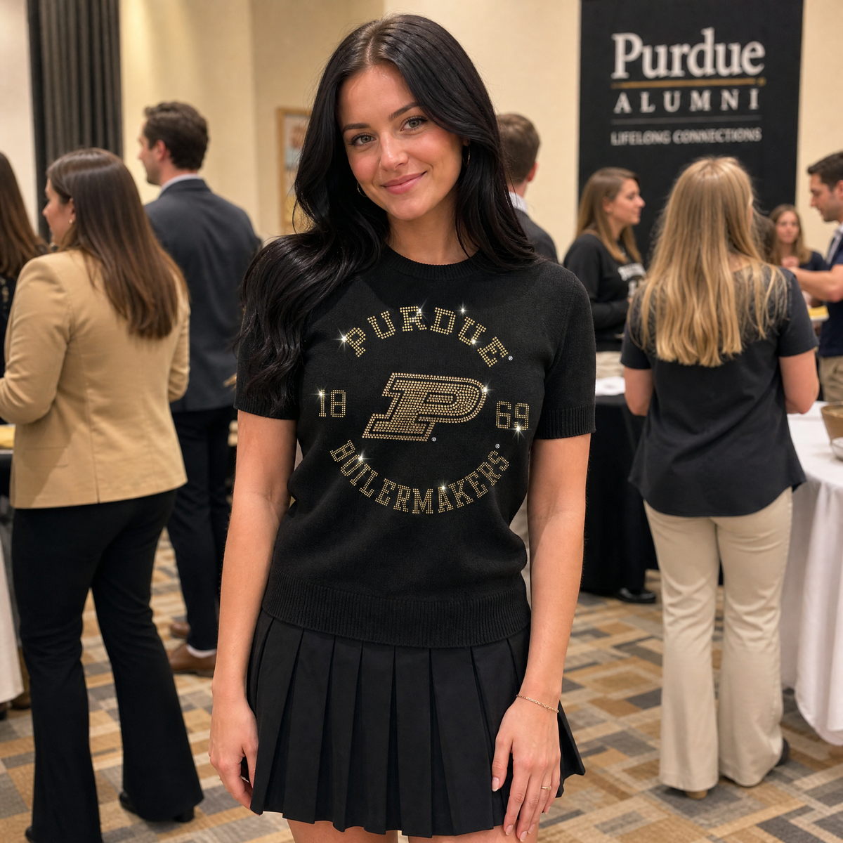 Purdue University Boilermakers EST 1869 Black Short Sleeve Sweater