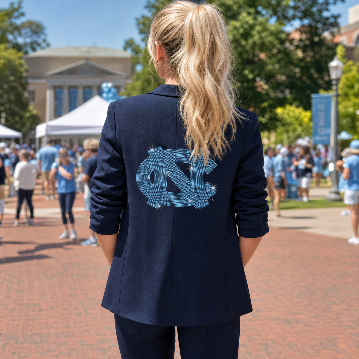 University of North Carolina Interlocking NC Navy Ruched Sleeve Blazer
