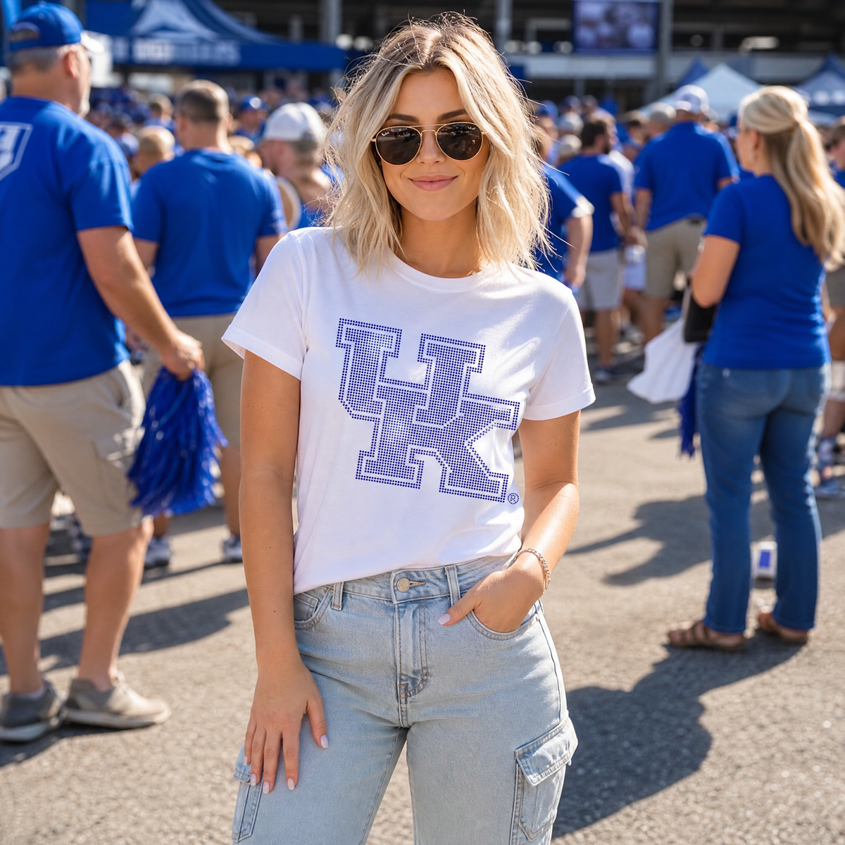 University of Kentucky Interlocking UK White Crewneck T-Shirt by Moving Forward Designs