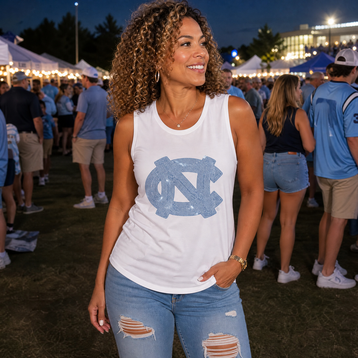 University of North Carolina Interlocking NC White Tank Top