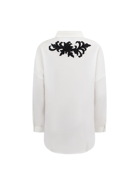 SMALL Black Embroidered Detail Linen Blouse