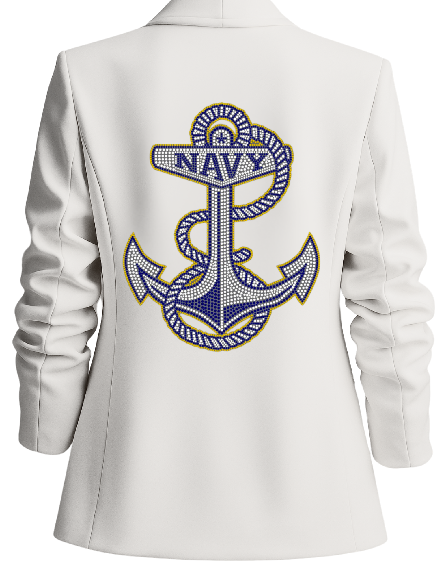 Game Day Blazer, Ruched White, Naval Academy Anchor