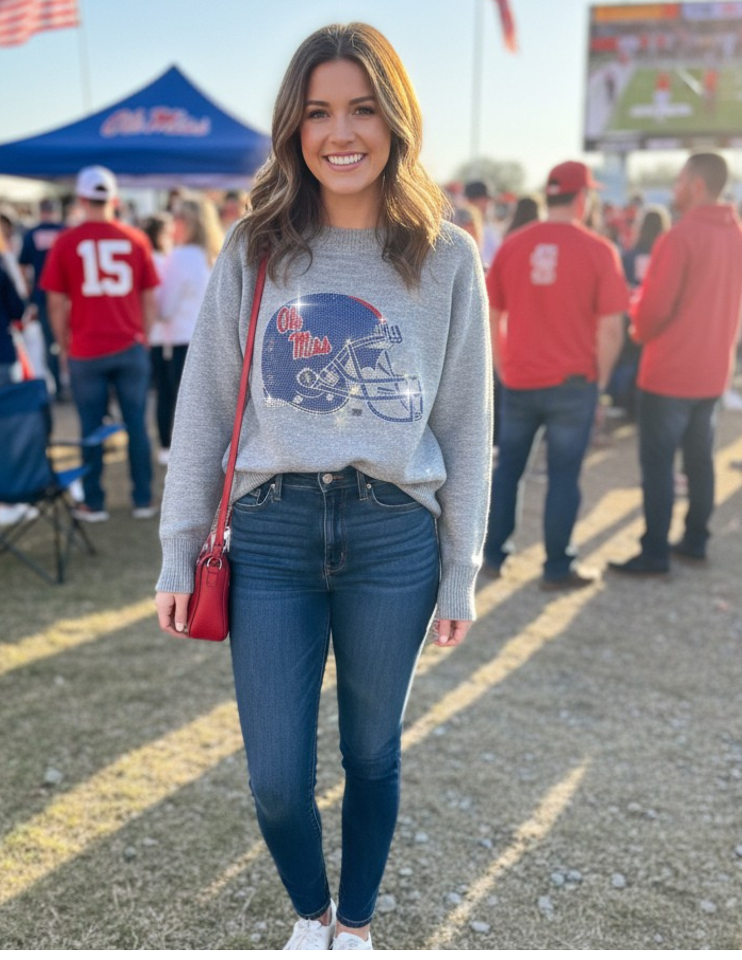 Licensed Game Day Sweater, Gray, Ole Miss Helmet