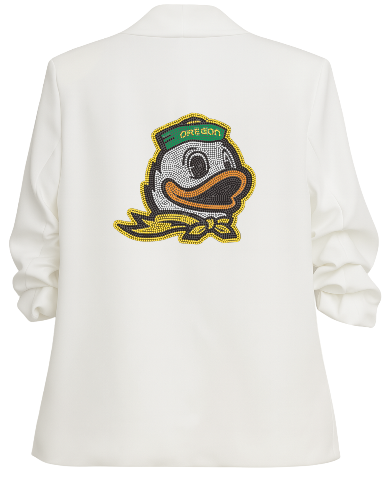 University of Oregon Duck Logo White Ruched Sleeve Blazer