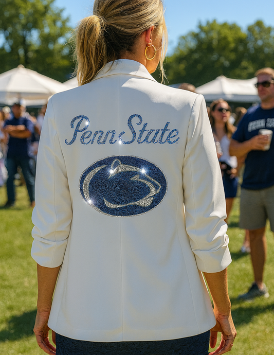 Licensed Game Day Blazer, White Ruched, Penn State Script Nittany Lion