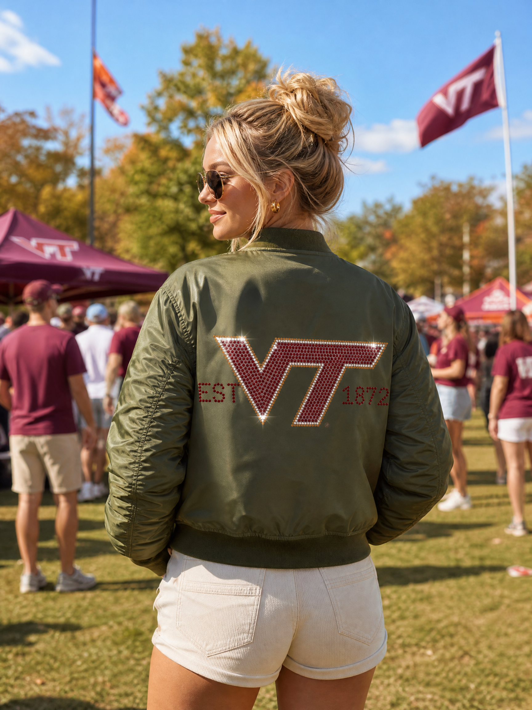 Virginia Tech EST 1872 Army Green Bomber Jacket