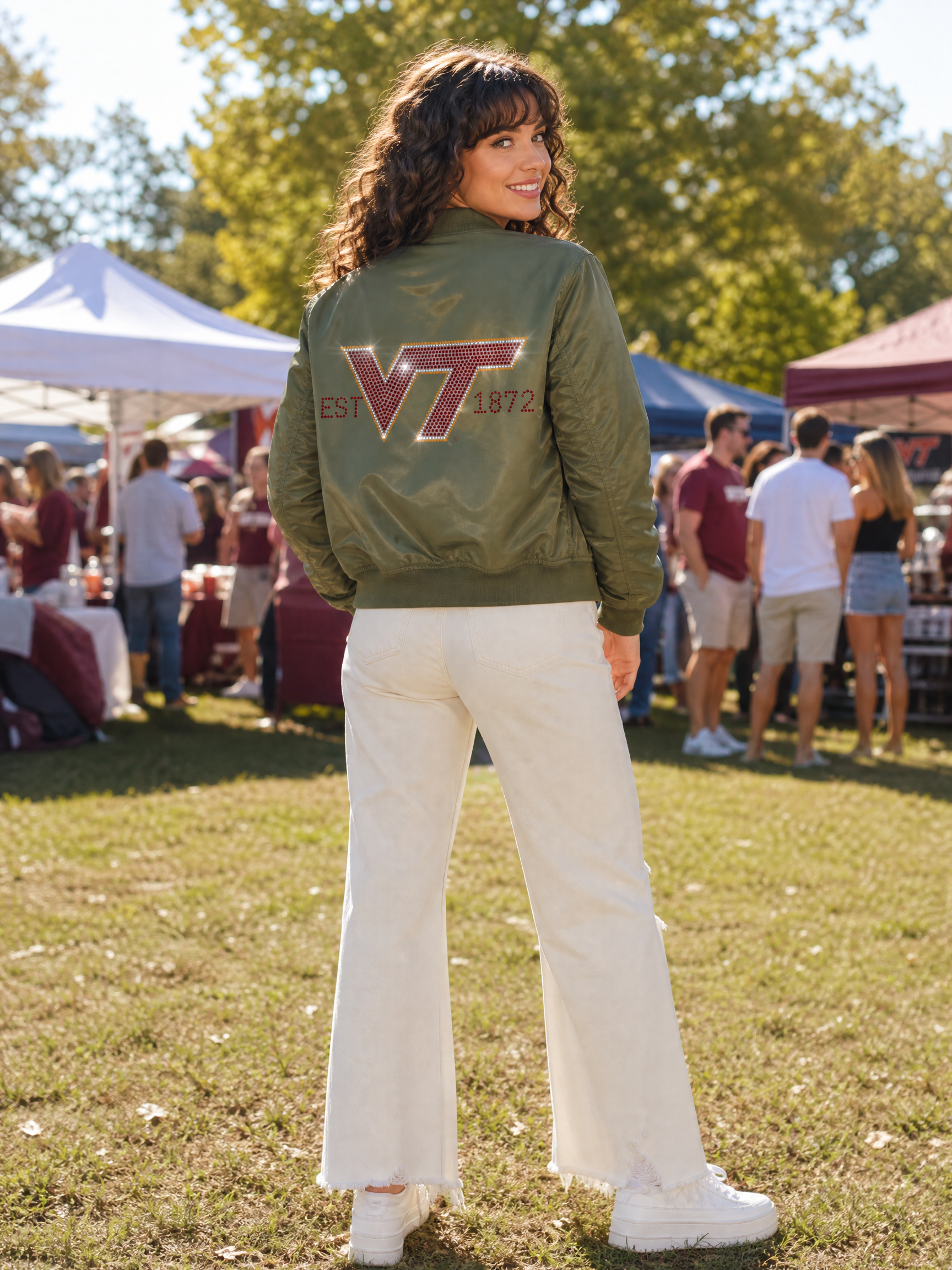Virginia Tech EST 1872 Army Green Bomber Jacket