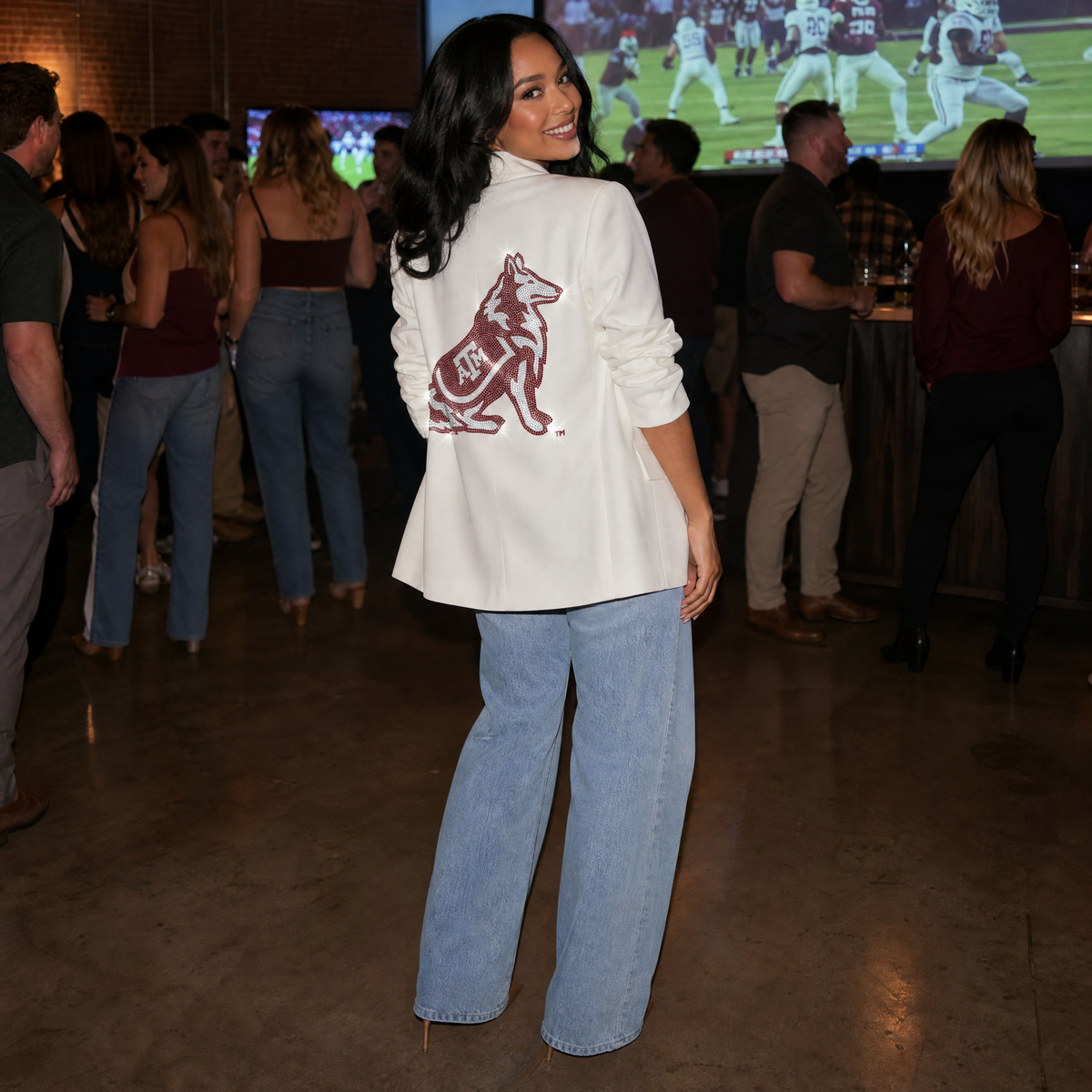 Texas A&M Reveille White Ruched Sleeve Blazer