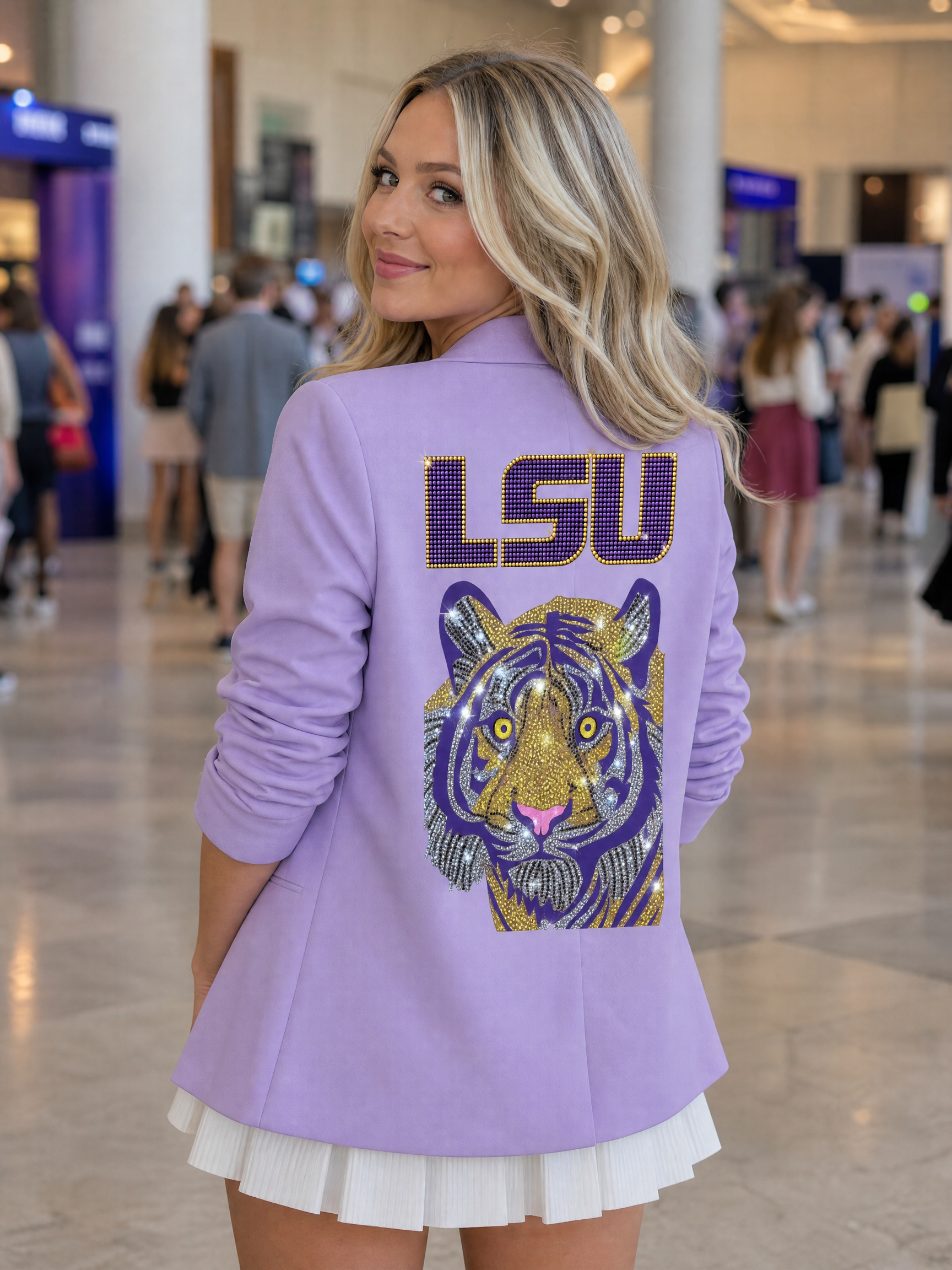 LSU Purple Tiger Ruched Sleeve Lavender Blazer