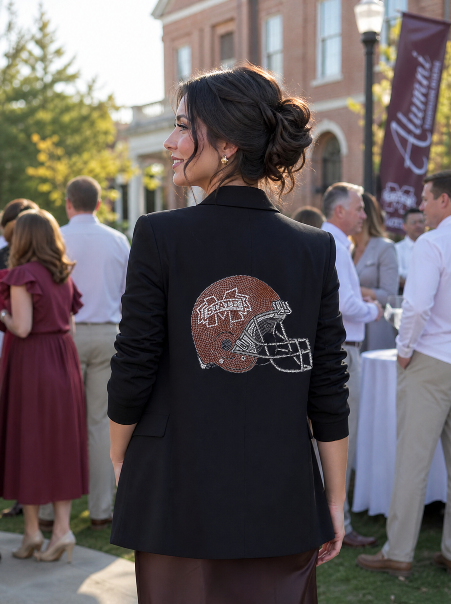 Mississippi State Helmet Black Ruched Sleeve Blazer