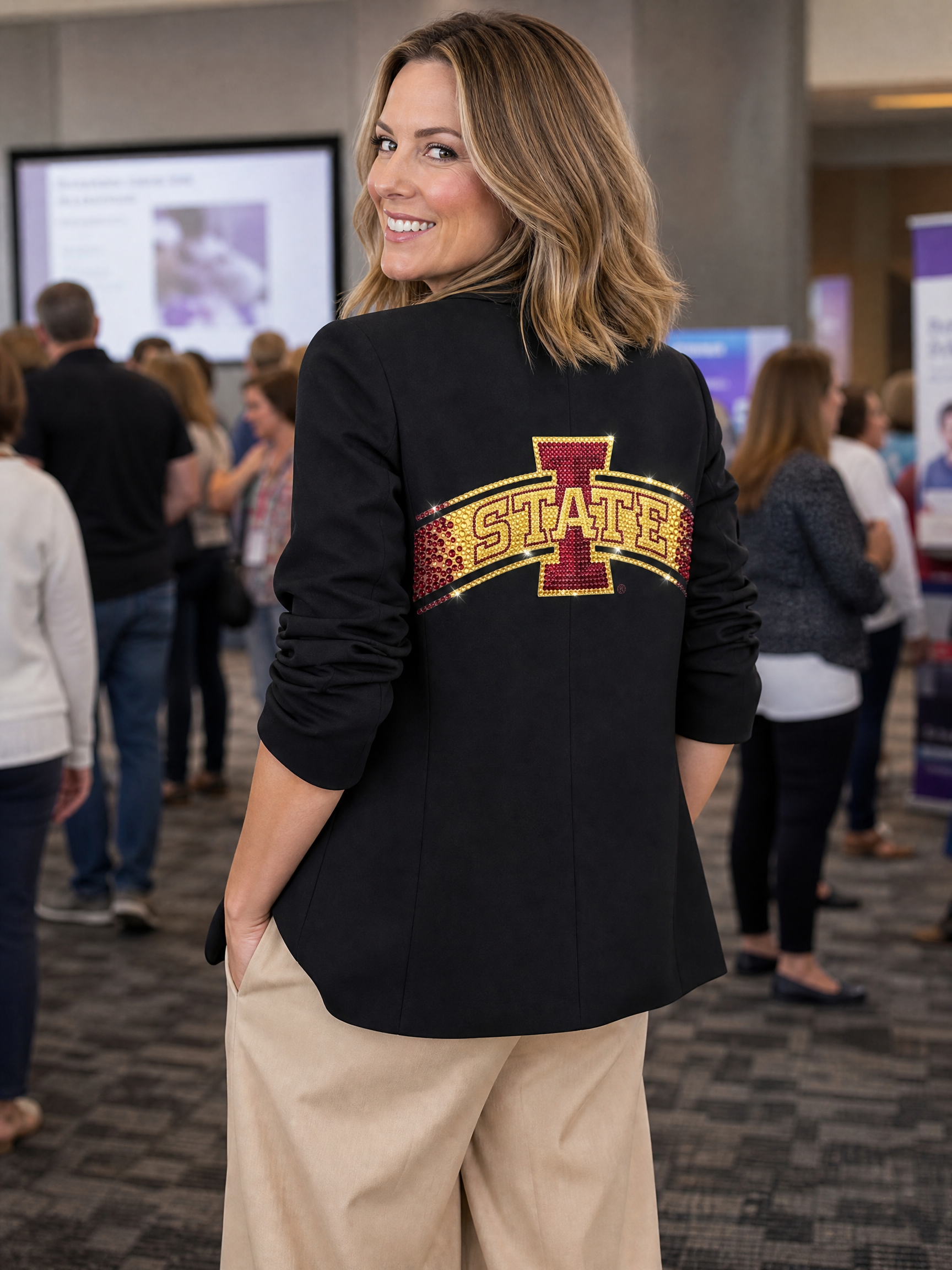 Iowa State Block I State Black Blazer w/ Ruched Sleeve