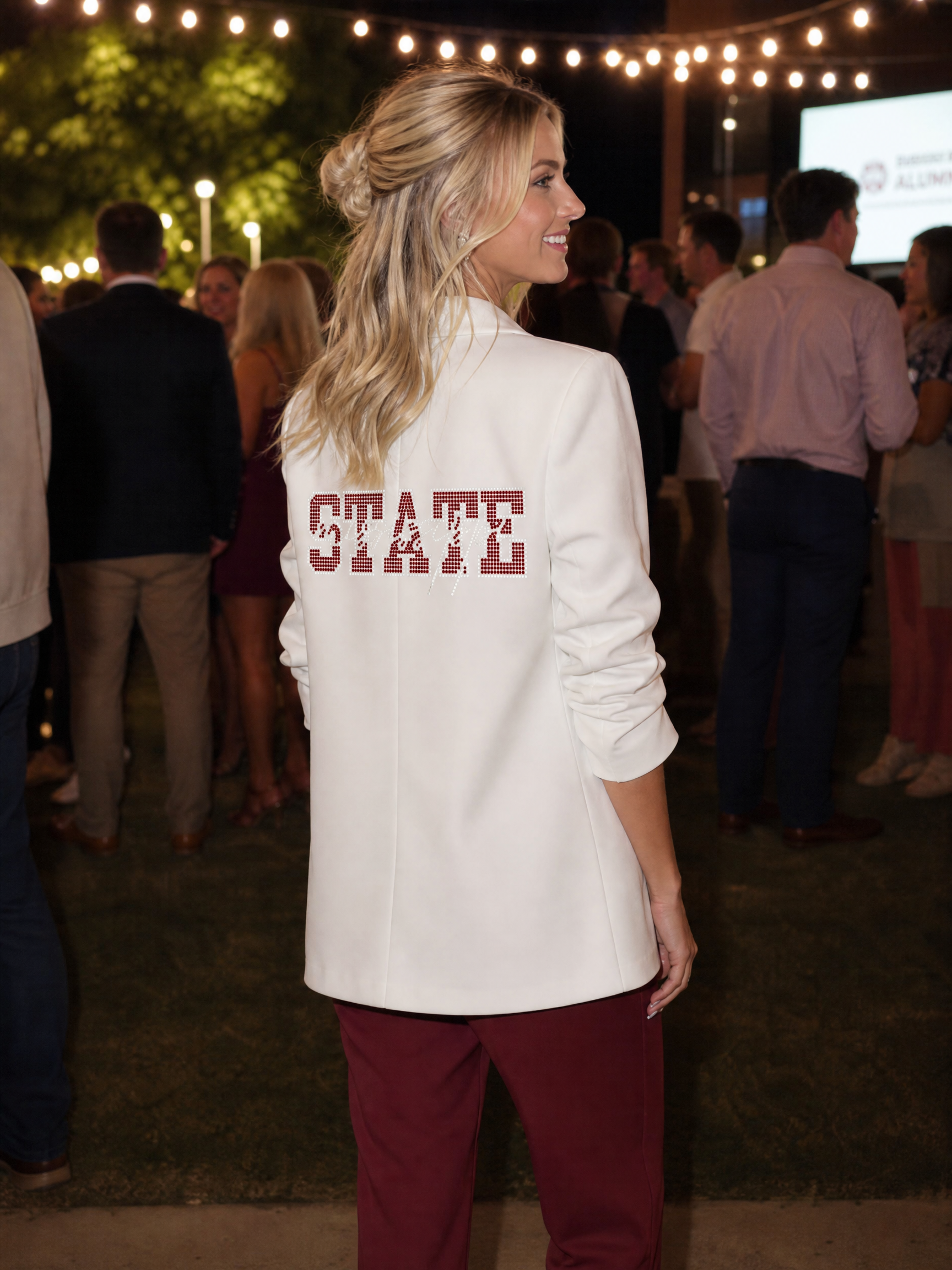 Mississippi State Script White Ruched Sleeve Blazer