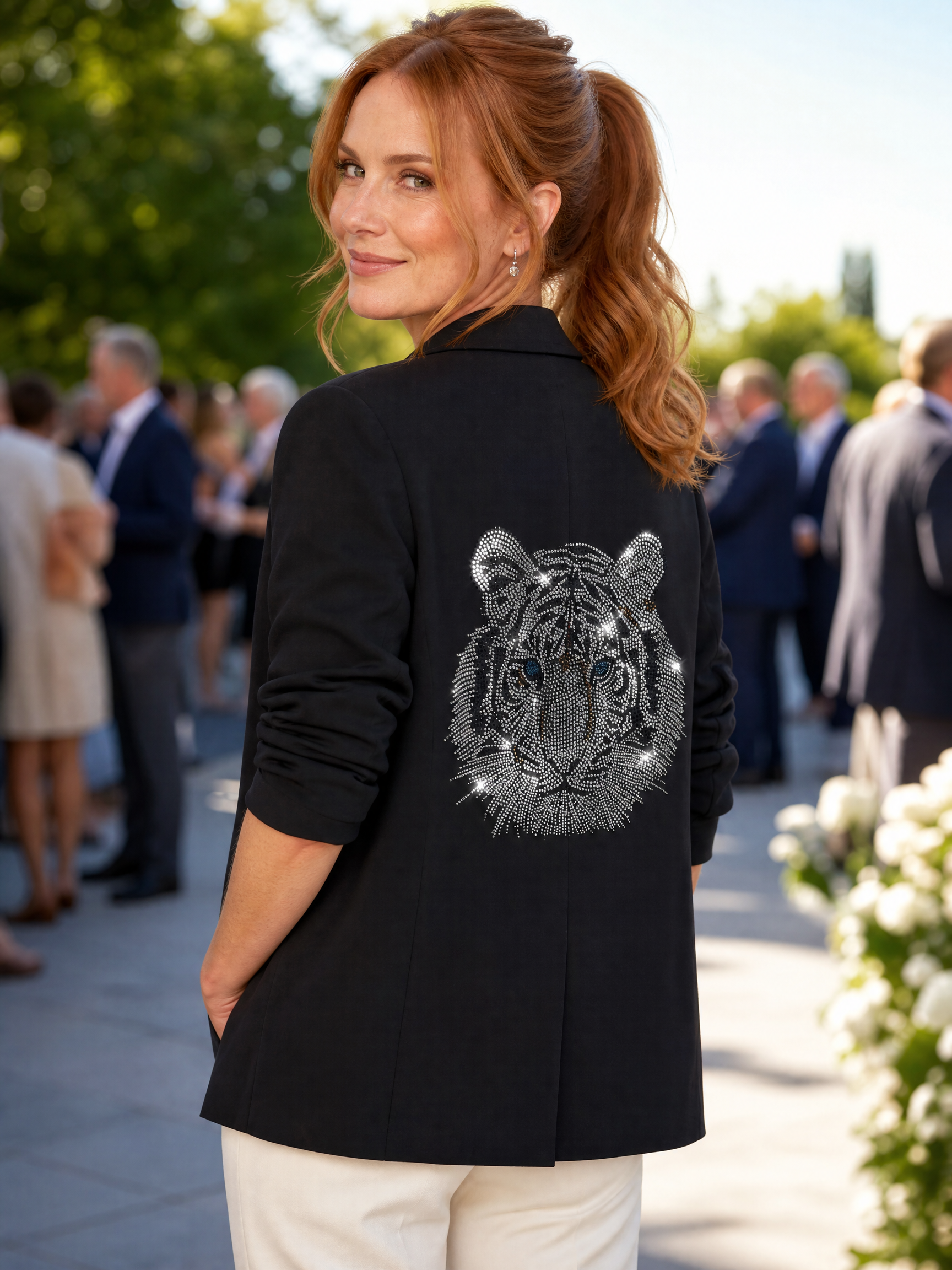 Silver Tiger Black Ruched Sleeve Blazer