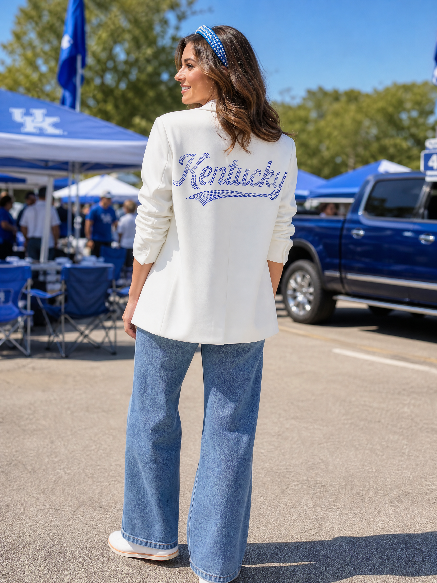 University of Kentucky Script White Ruched Sleeve Blazer