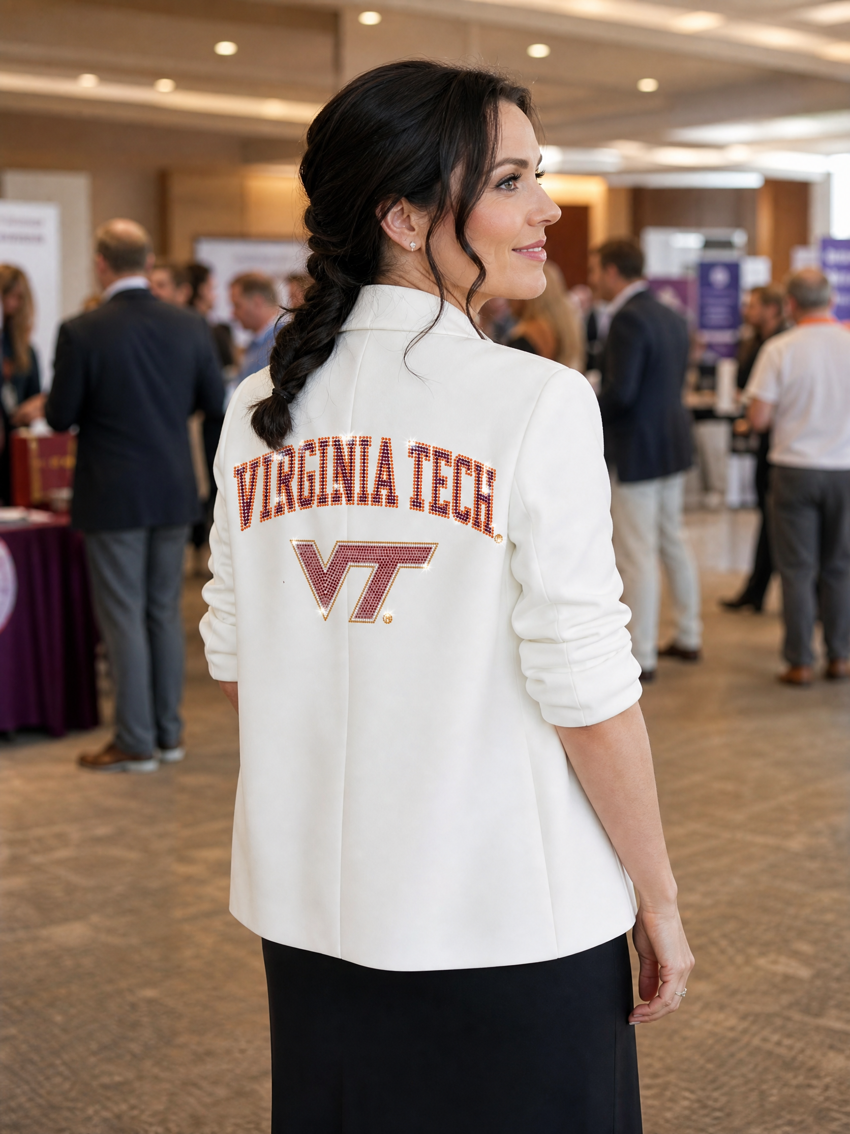 Virginia Tech Script w/ Large VT White Blazer w/ Ruched Sleeve