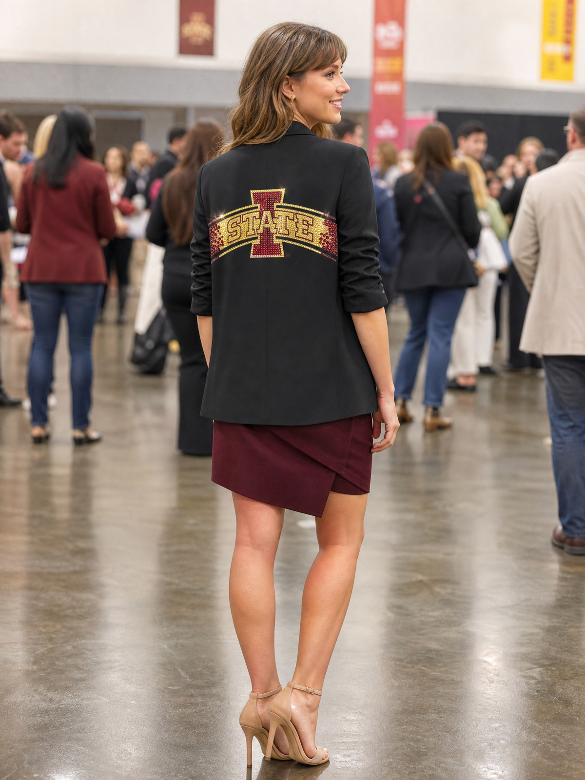 Iowa State Block I State Black Blazer w/ Ruched Sleeve