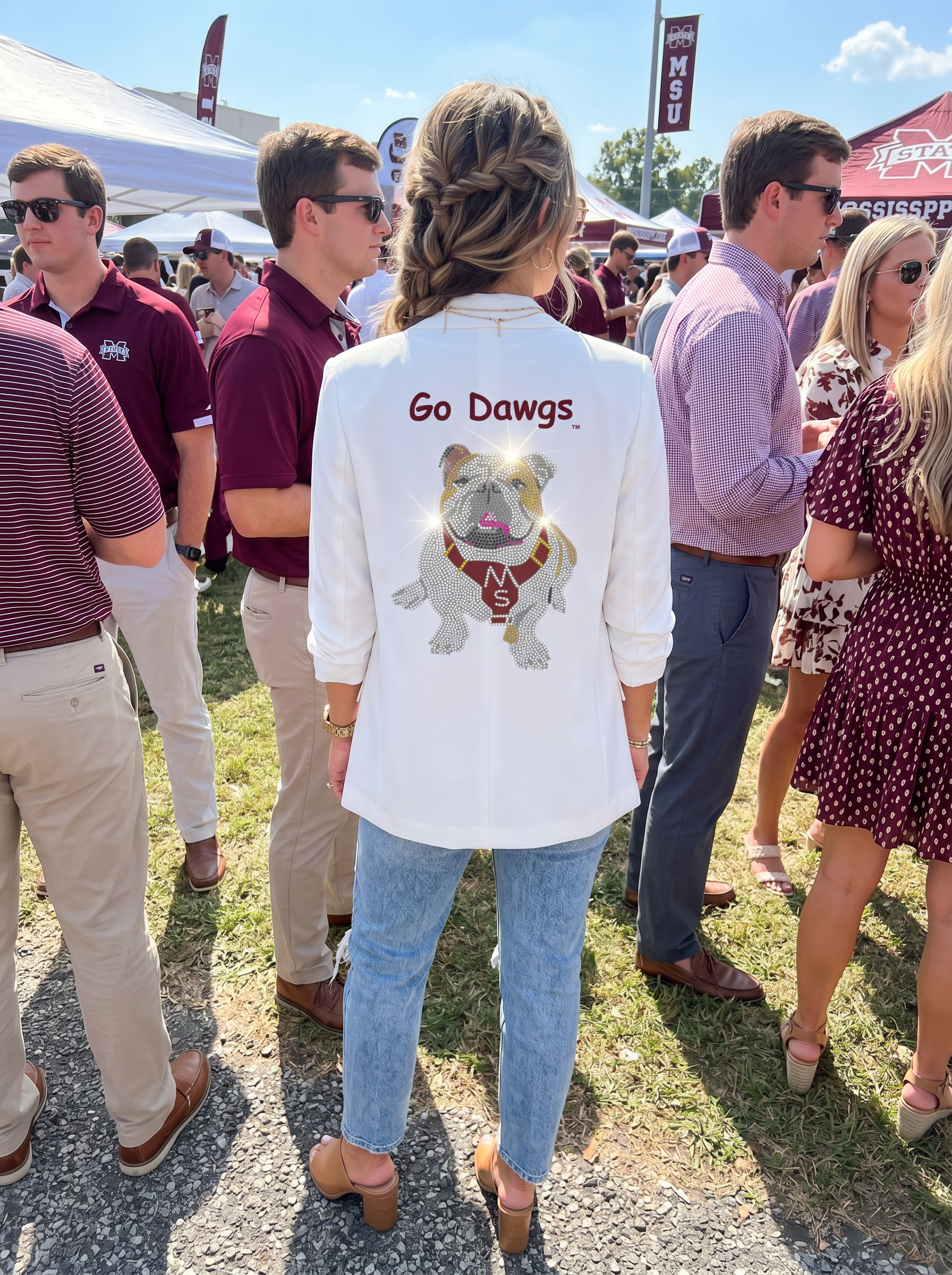 Mississippi State Go Dawgs White Ruched Sleeve Blazer