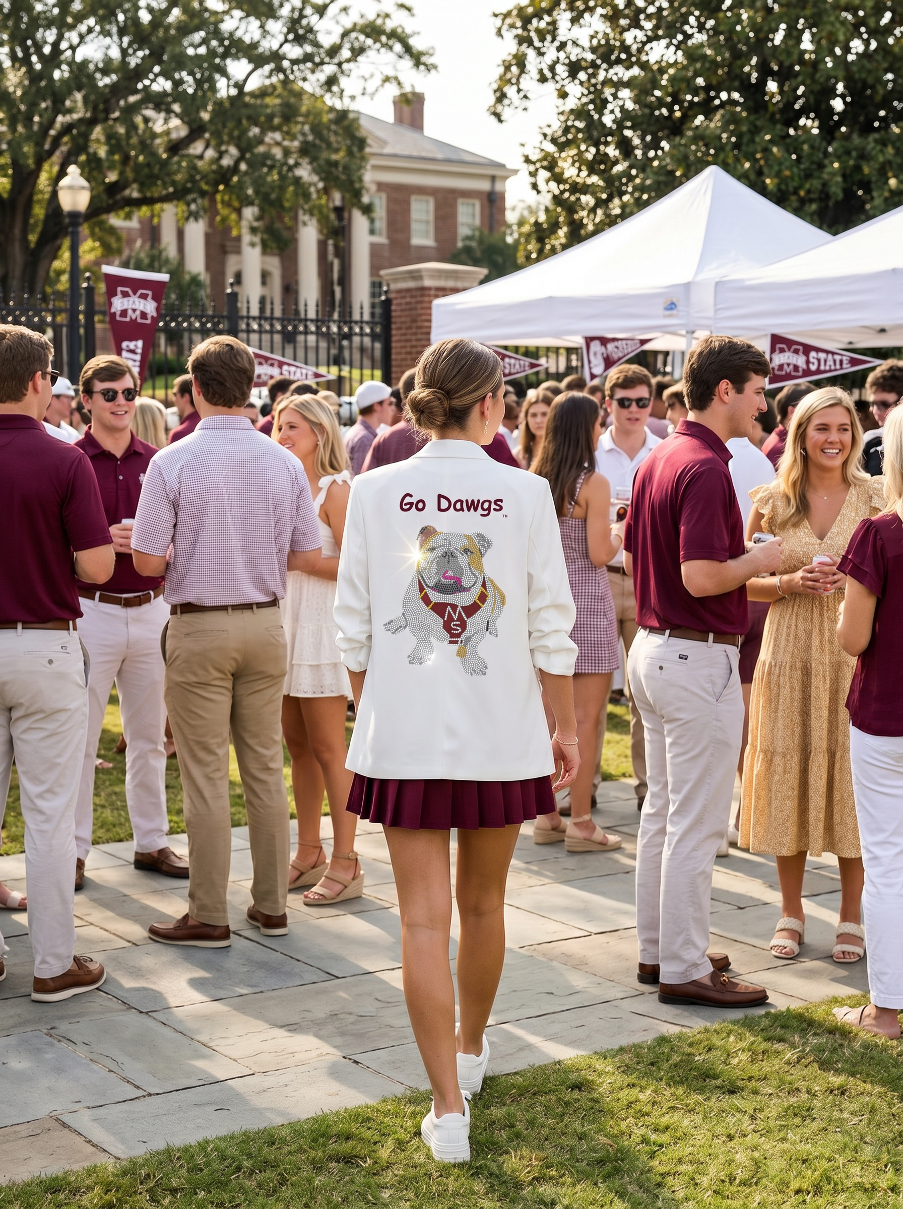 Mississippi State Go Dawgs White Ruched Sleeve Blazer
