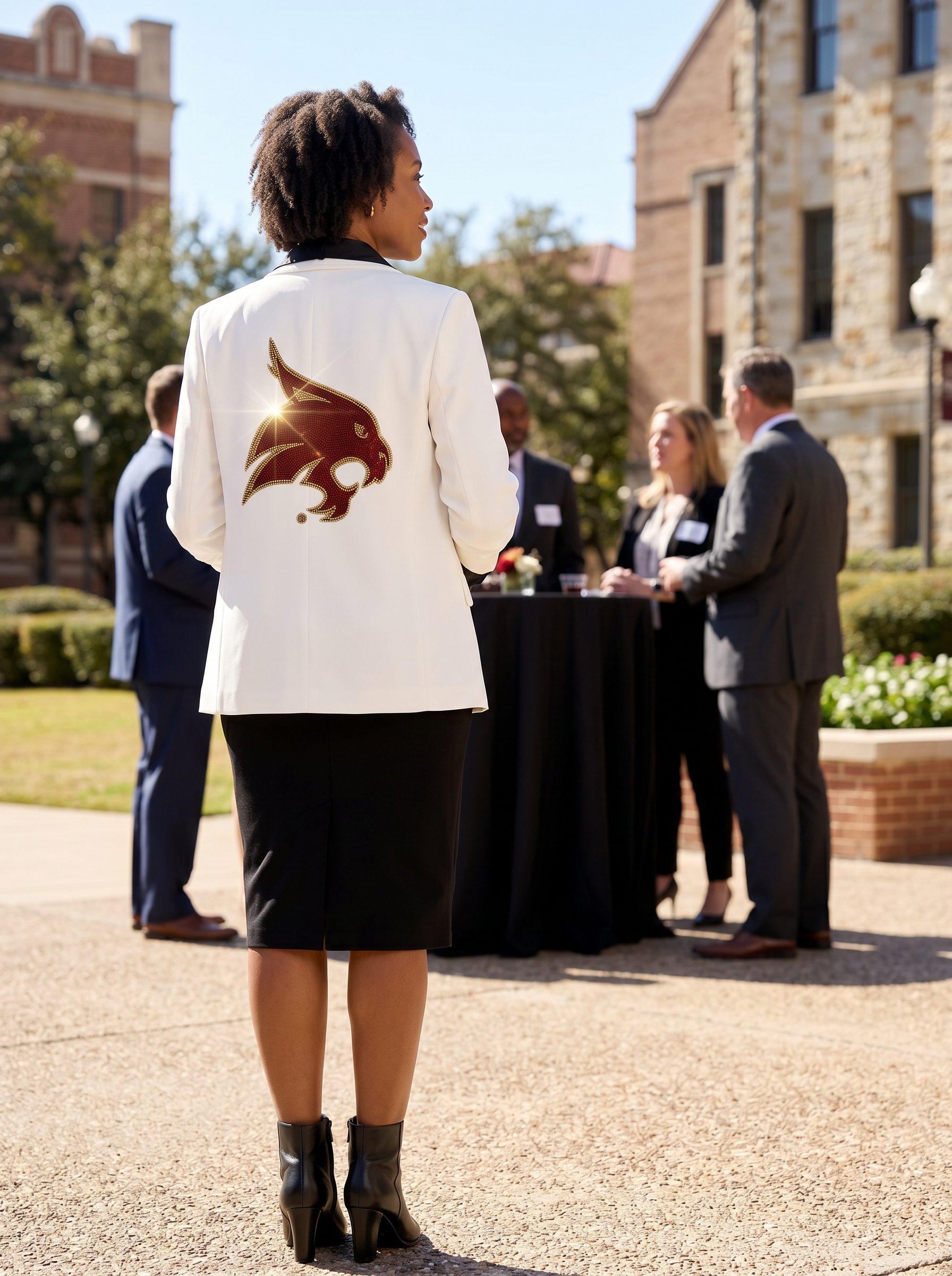 Texas State Bobcat White Ruched Sleeve Blazer