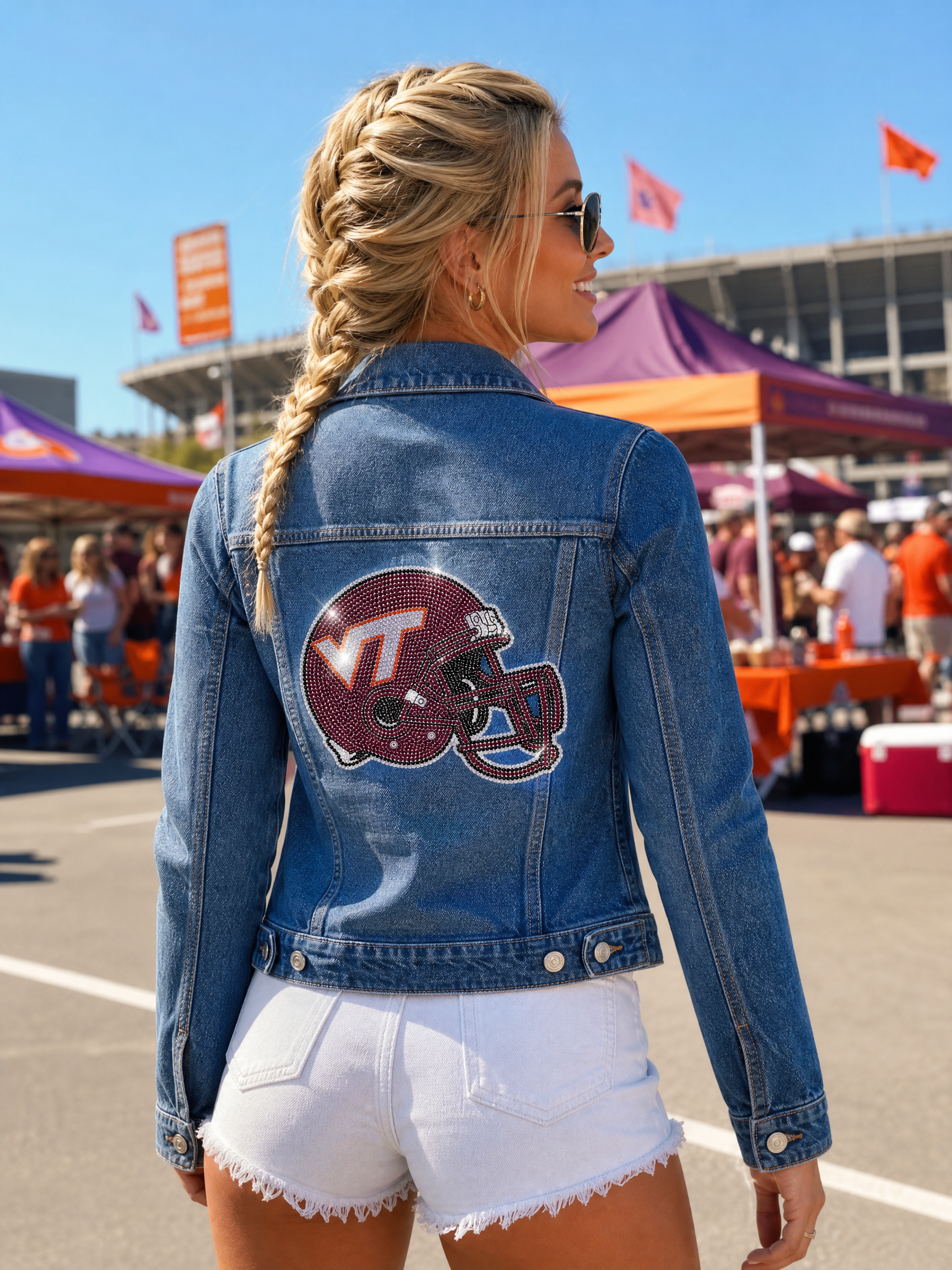 Virginia Tech Hokies Helmet Blue Denim Jacket