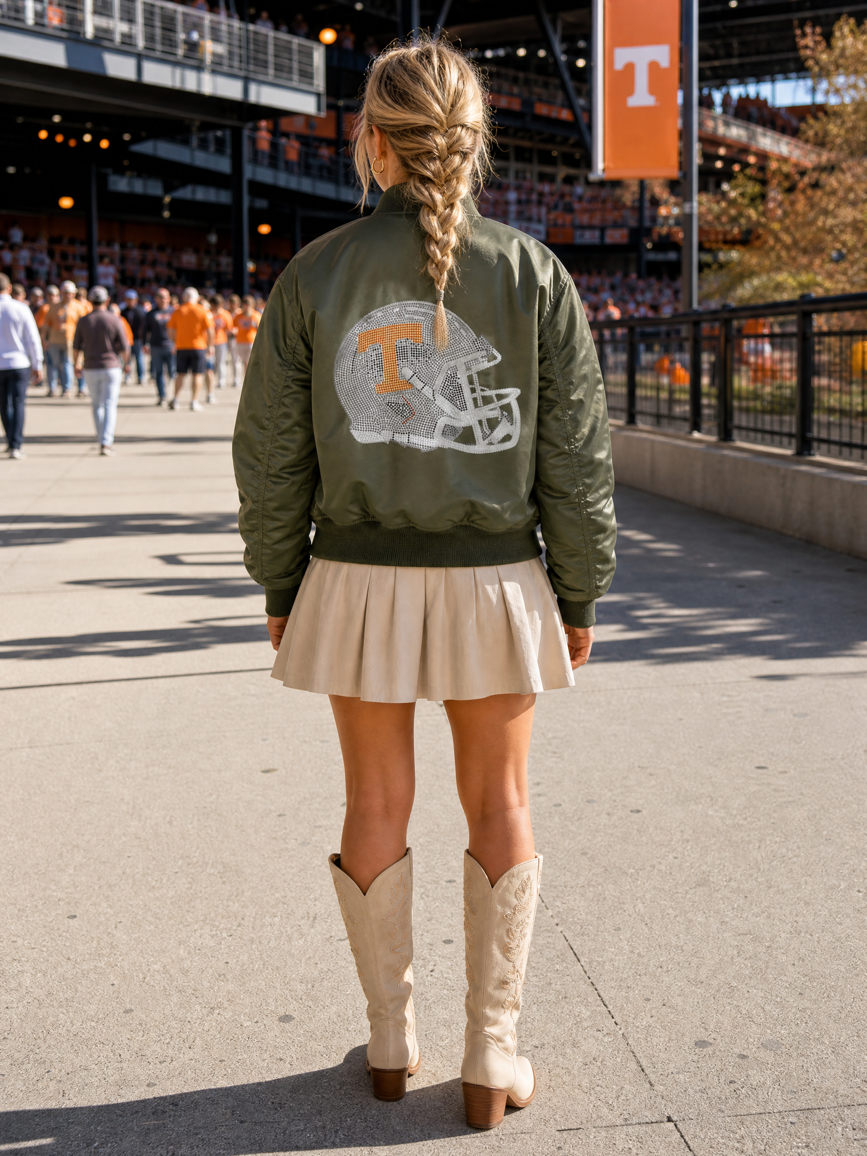 Tennessee Vols Helmet Army Green Bomber Jacket