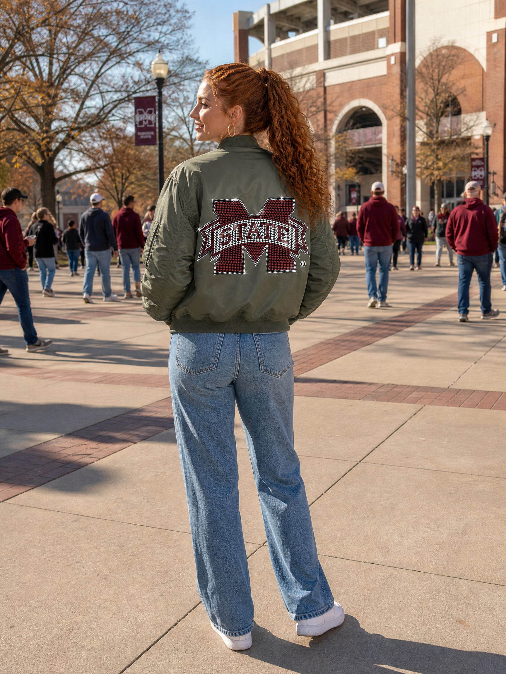 Mississippi State M State Army Green Bomber Jacket