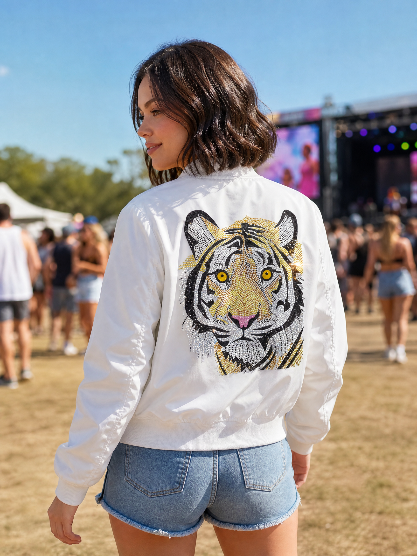 Tiger Face White Bomber Jacket