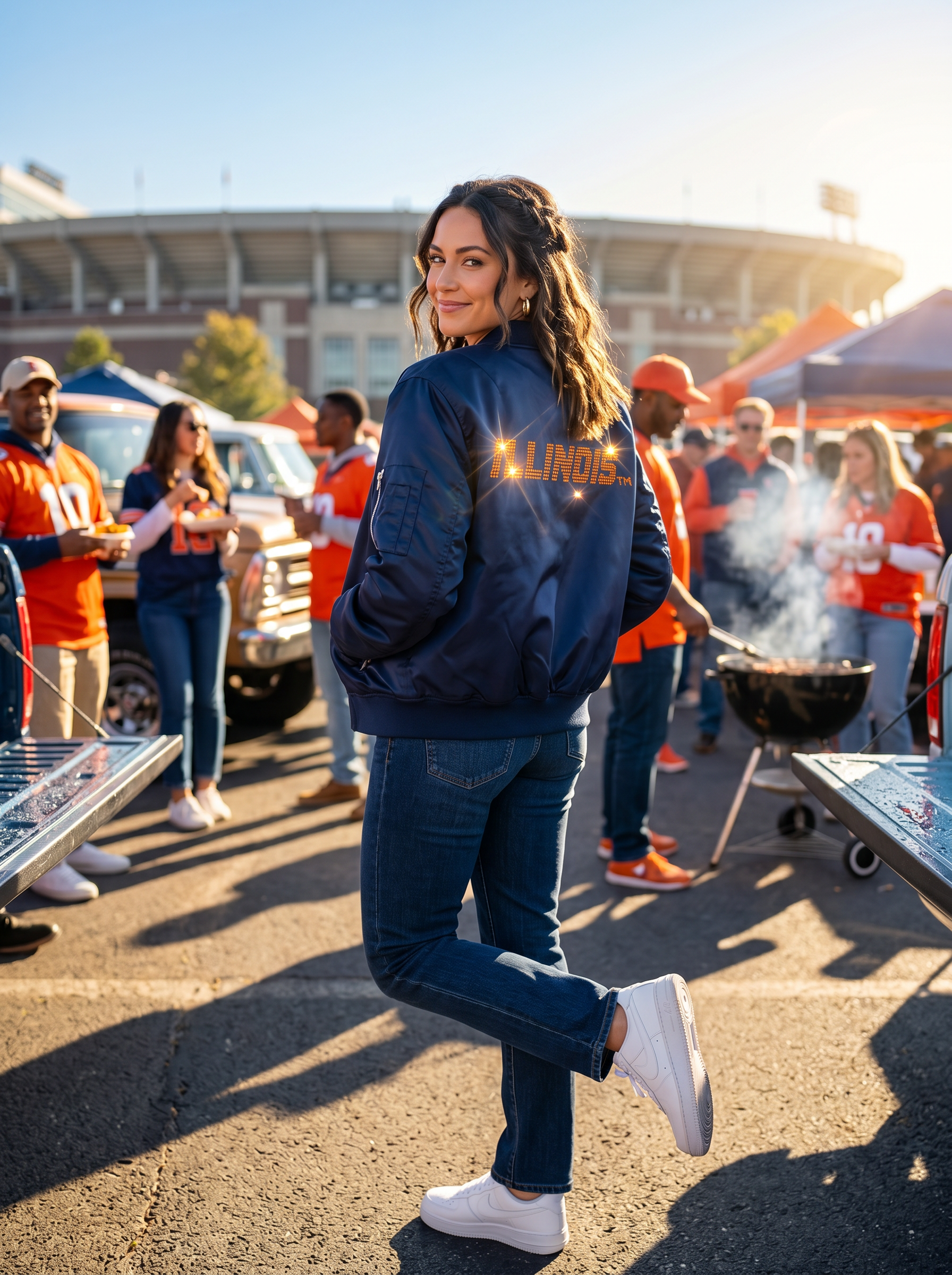 University of Illinois Orange Illinois Block Lettering Navy Bomber