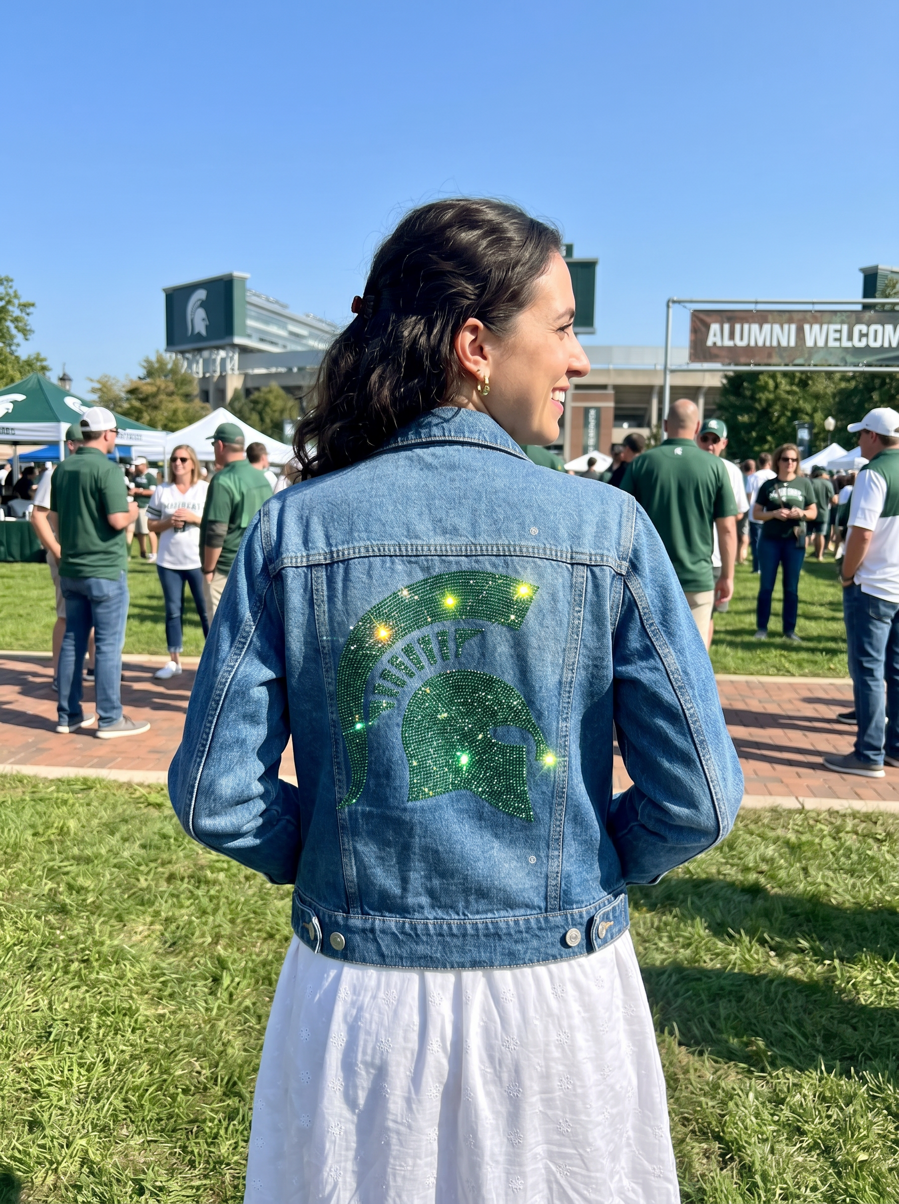 Michigan State Spartan Helmet Blue Denim Jacket