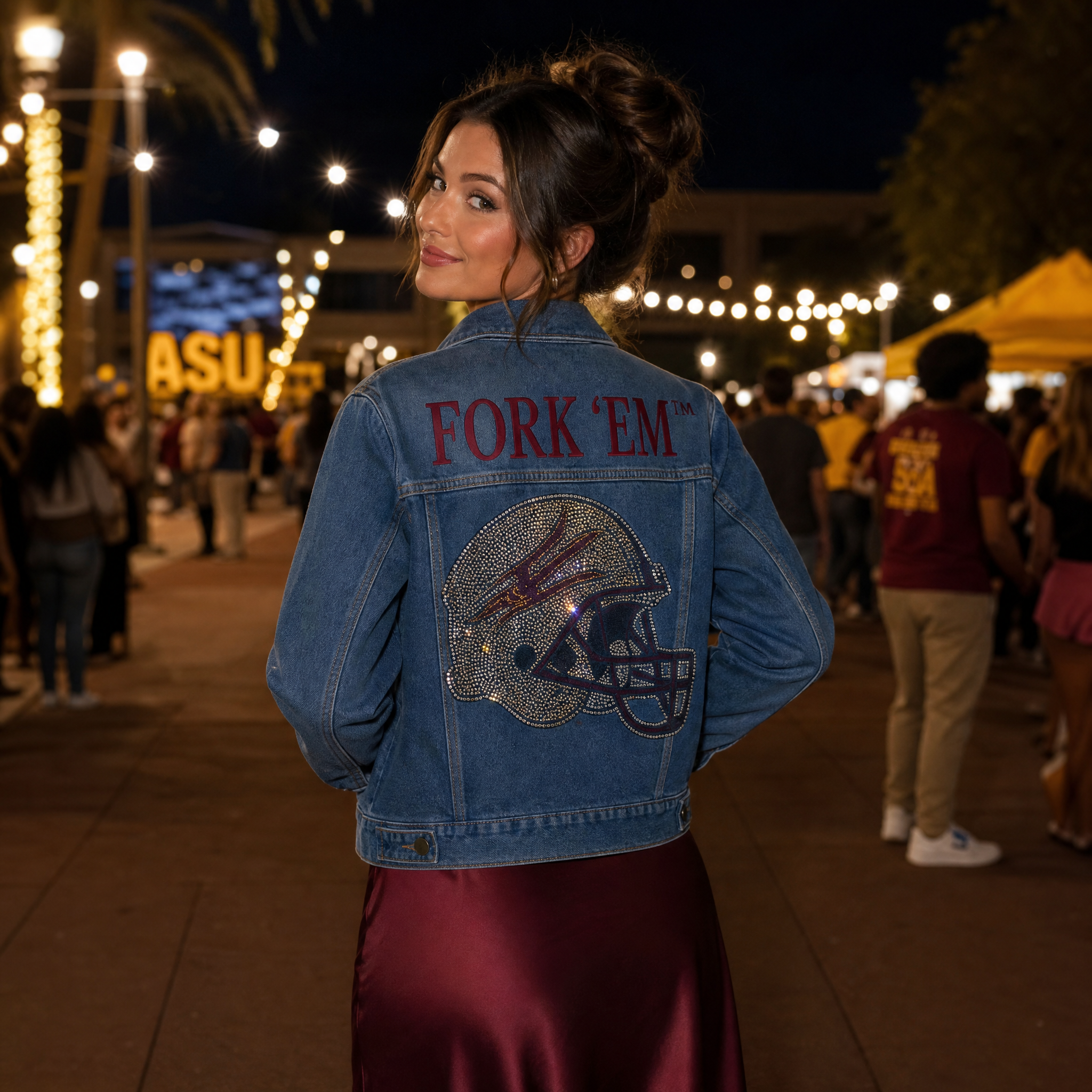 Arizona State Gray Crewneck Fork Denim Jacket